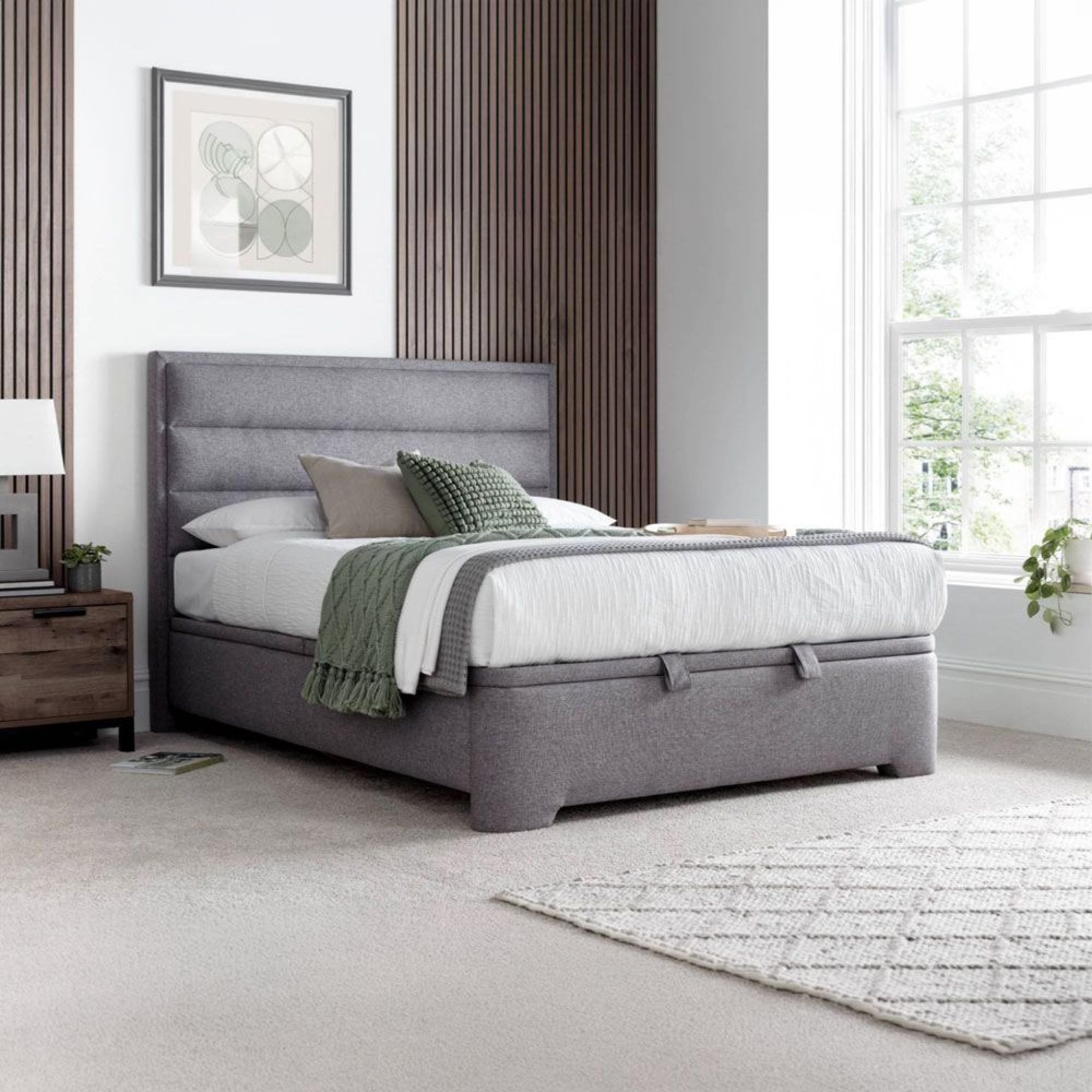 Kirkby Ottoman Storage Bed - Marbella Grey Fabric - Sizes Available