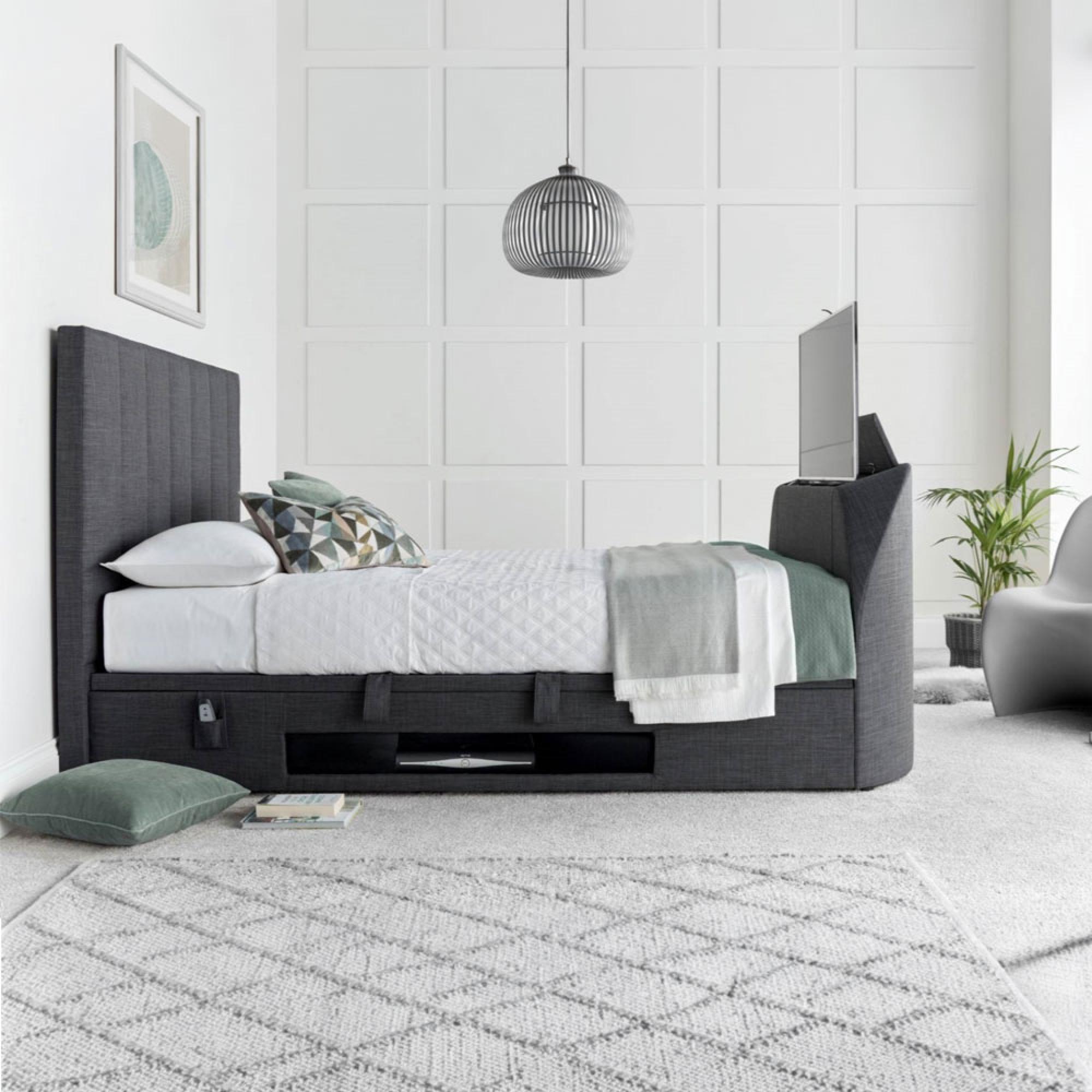Medway Ottoman Storage TV Bed - Grey Fabric - Sizes Available