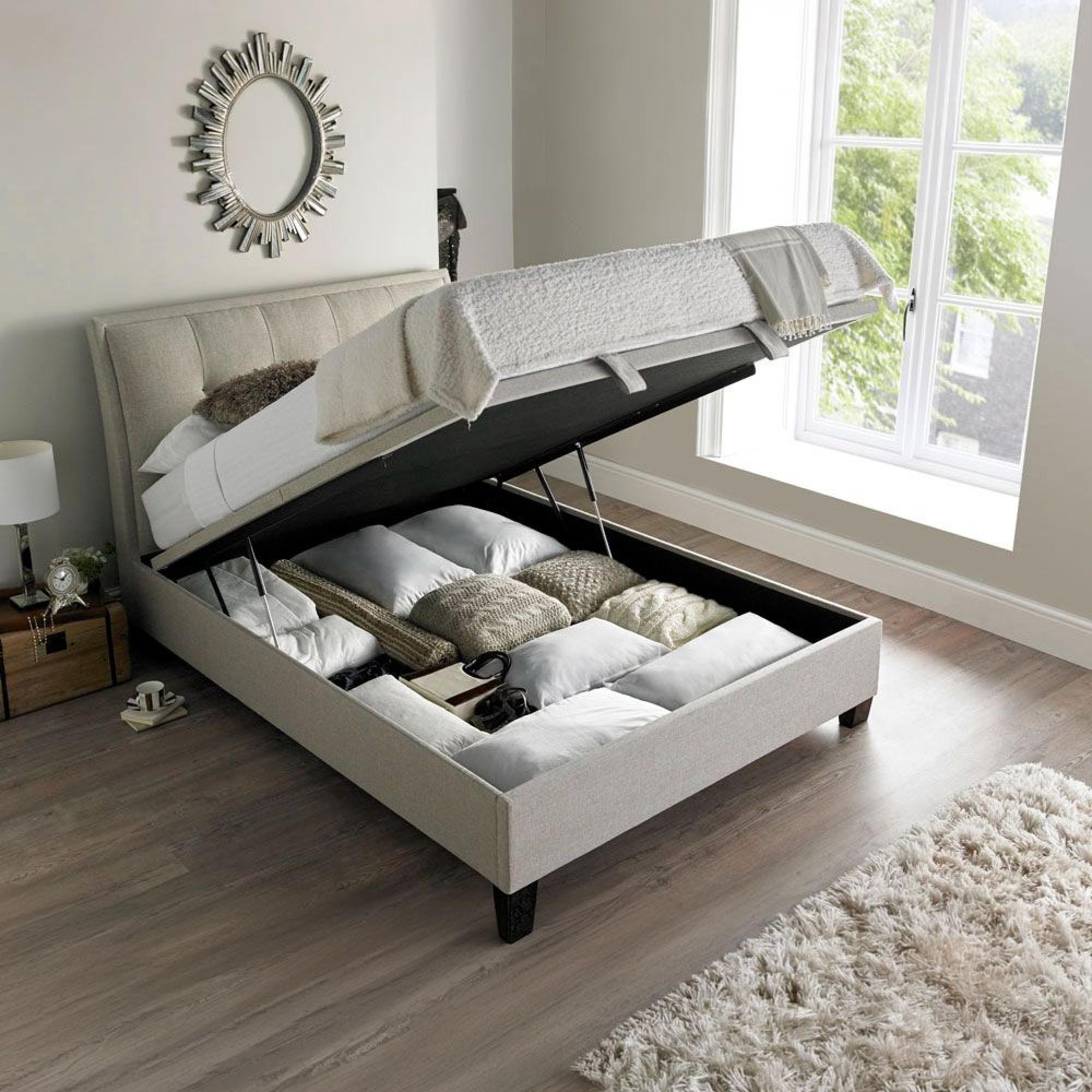 Accent Ottoman Storage Bed - Oatmeal Fabric - Sizes Available