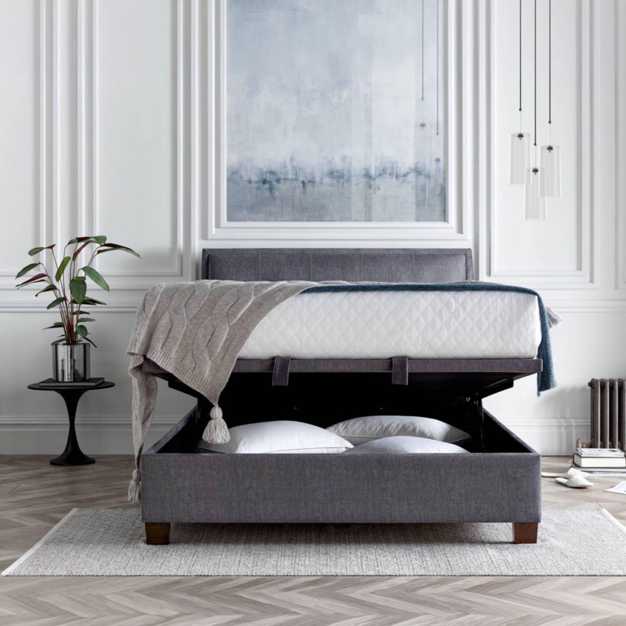 Accent Ottoman Storage Bed - Vogue Grey Fabric - Sizes Available