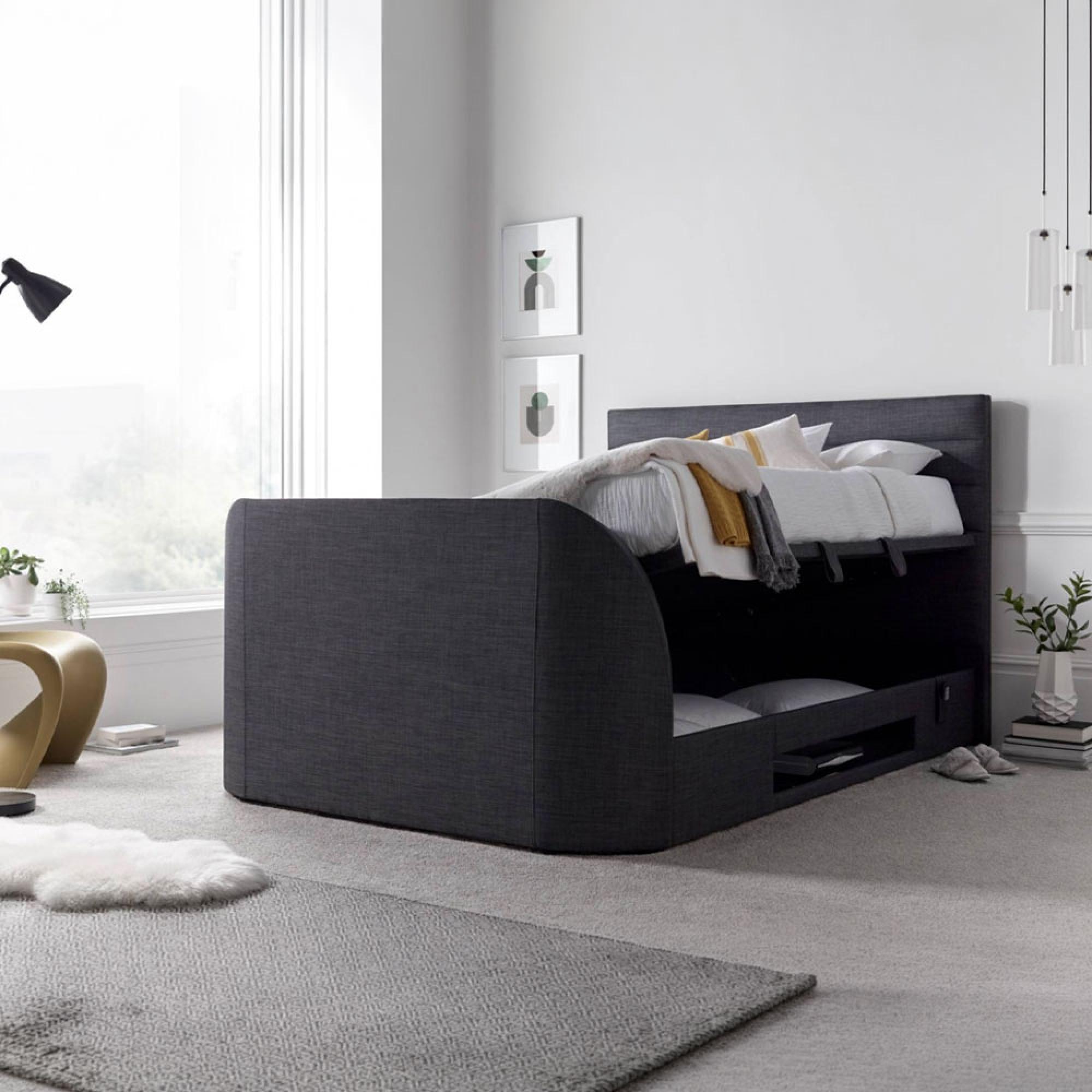 Appleton Ottoman Storage TV Bed - Grey Fabric - Sizes Available