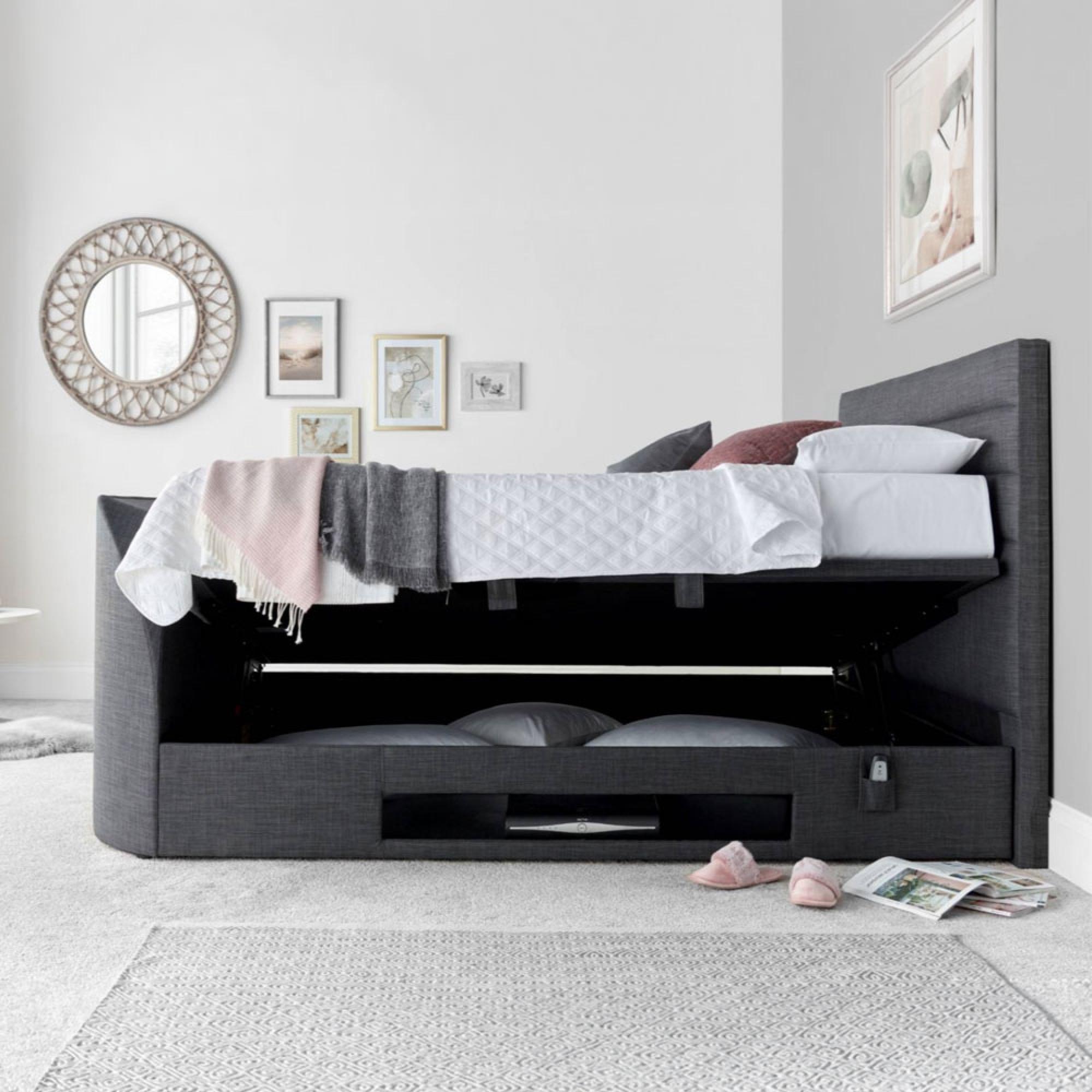Appleton Ottoman Storage TV Bed - Grey Fabric - Sizes Available
