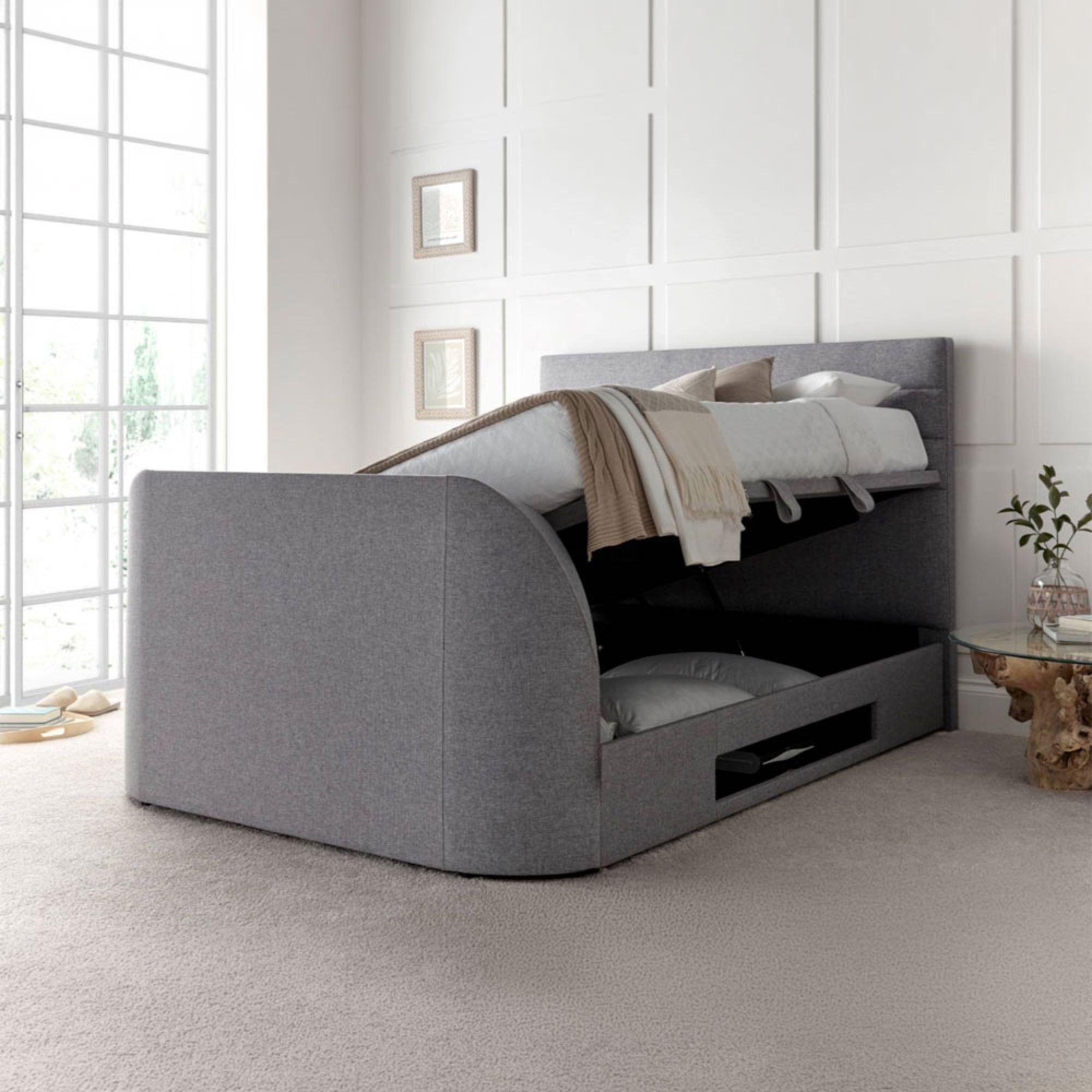 Appleton Ottoman Storage TV Bed - Marbella Grey Fabric - Sizes Available