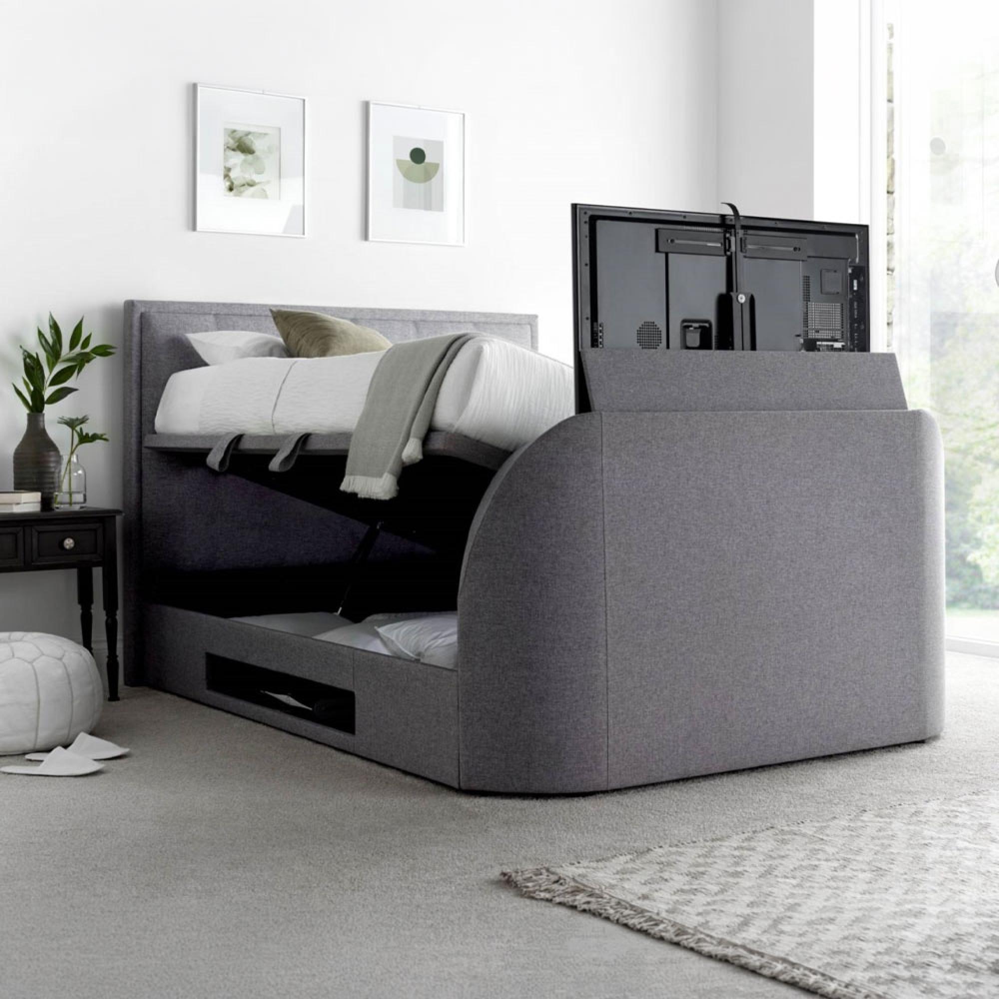 Falmer Ottoman Storage TV Bed - Marbella Grey Fabric - Sizes Available