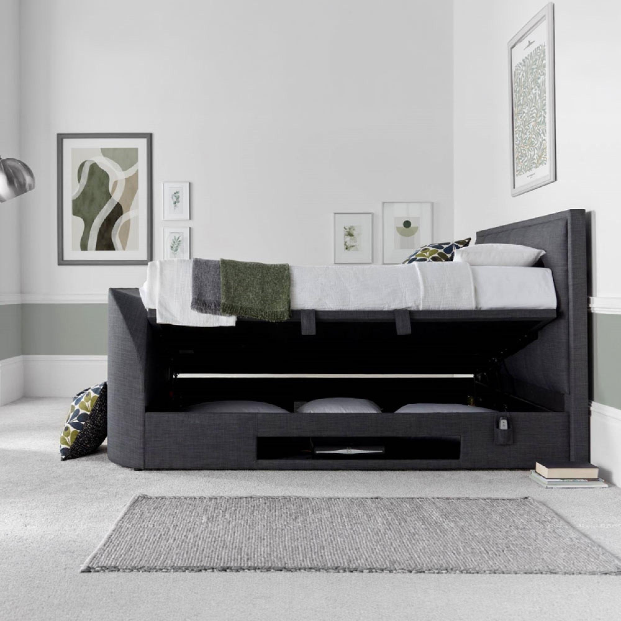 Falmer Ottoman Storage TV Bed - Pendle Slate Dark Grey Fabric - Sizes Available