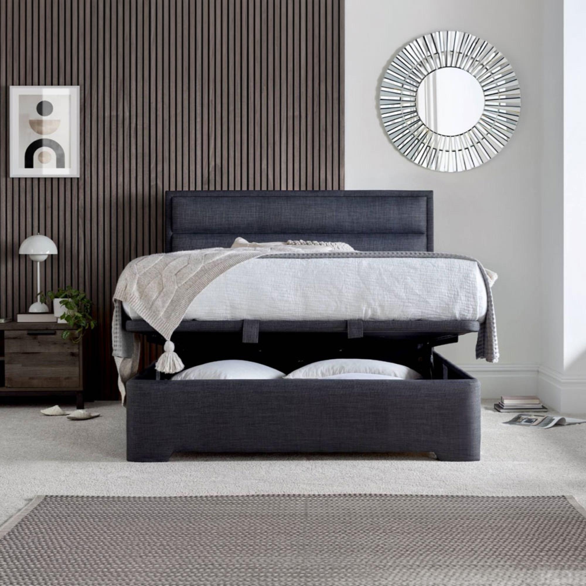 Kirkby Ottoman Storage Bed - Pendle Slate Fabric - Sizes Available