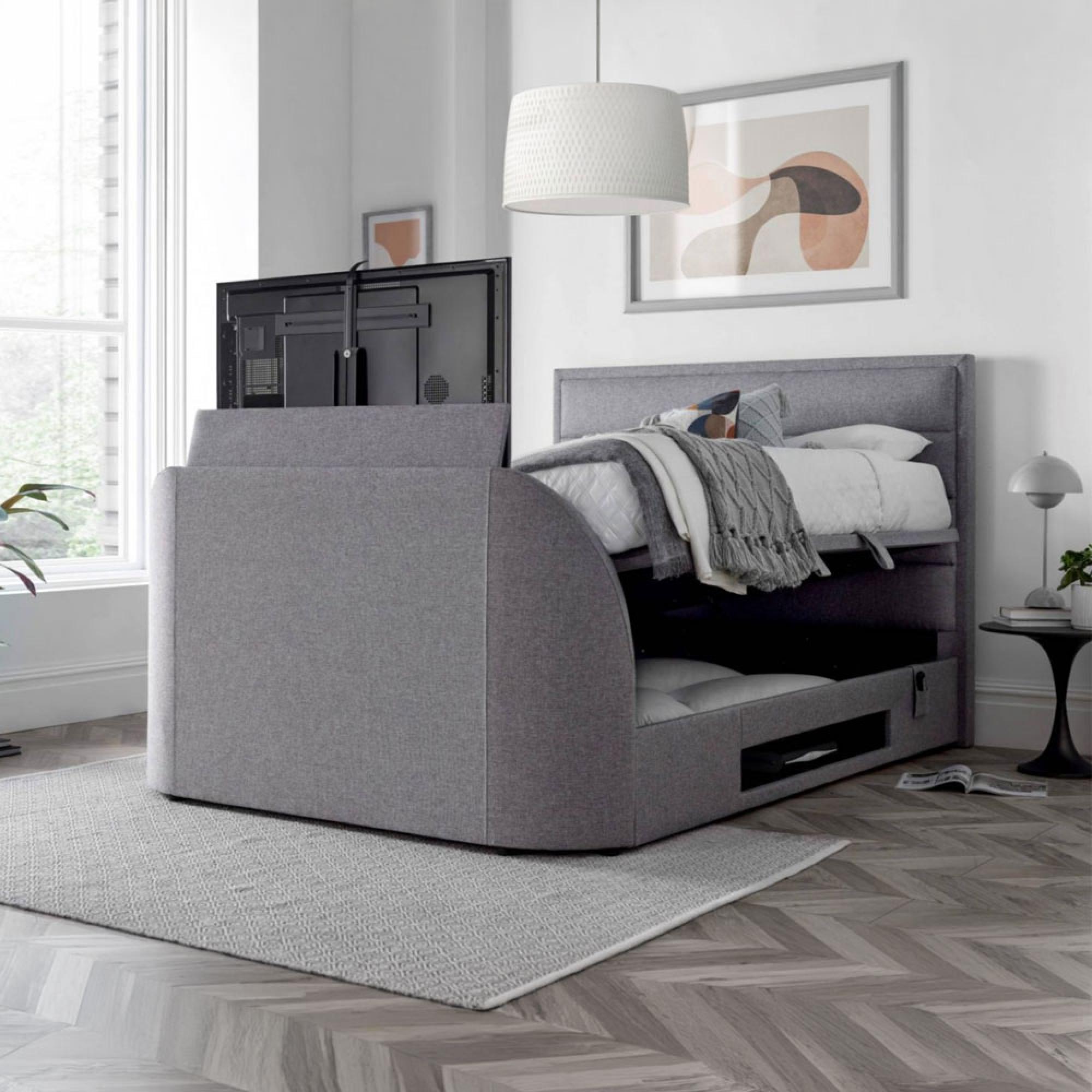 Kirkley Ottoman Storage TV Bed - Marbella Grey Fabric - Sizes Available