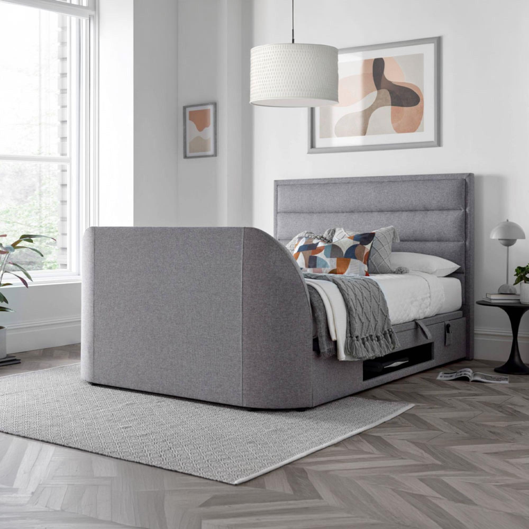 Kirkley Ottoman Storage TV Bed - Marbella Grey Fabric - Sizes Available