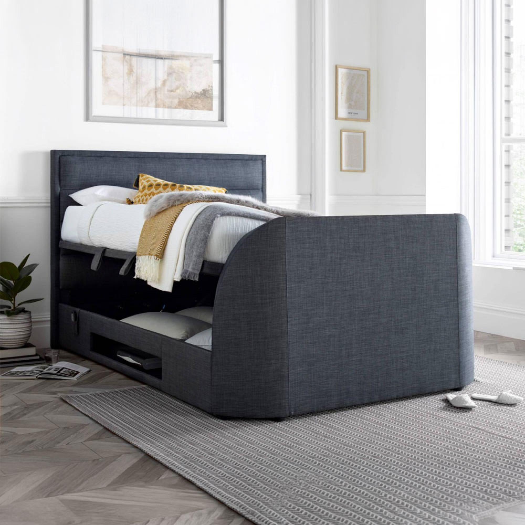 Kirkley Ottoman Storage TV Bed - Pendle Slate Fabric - Sizes Available