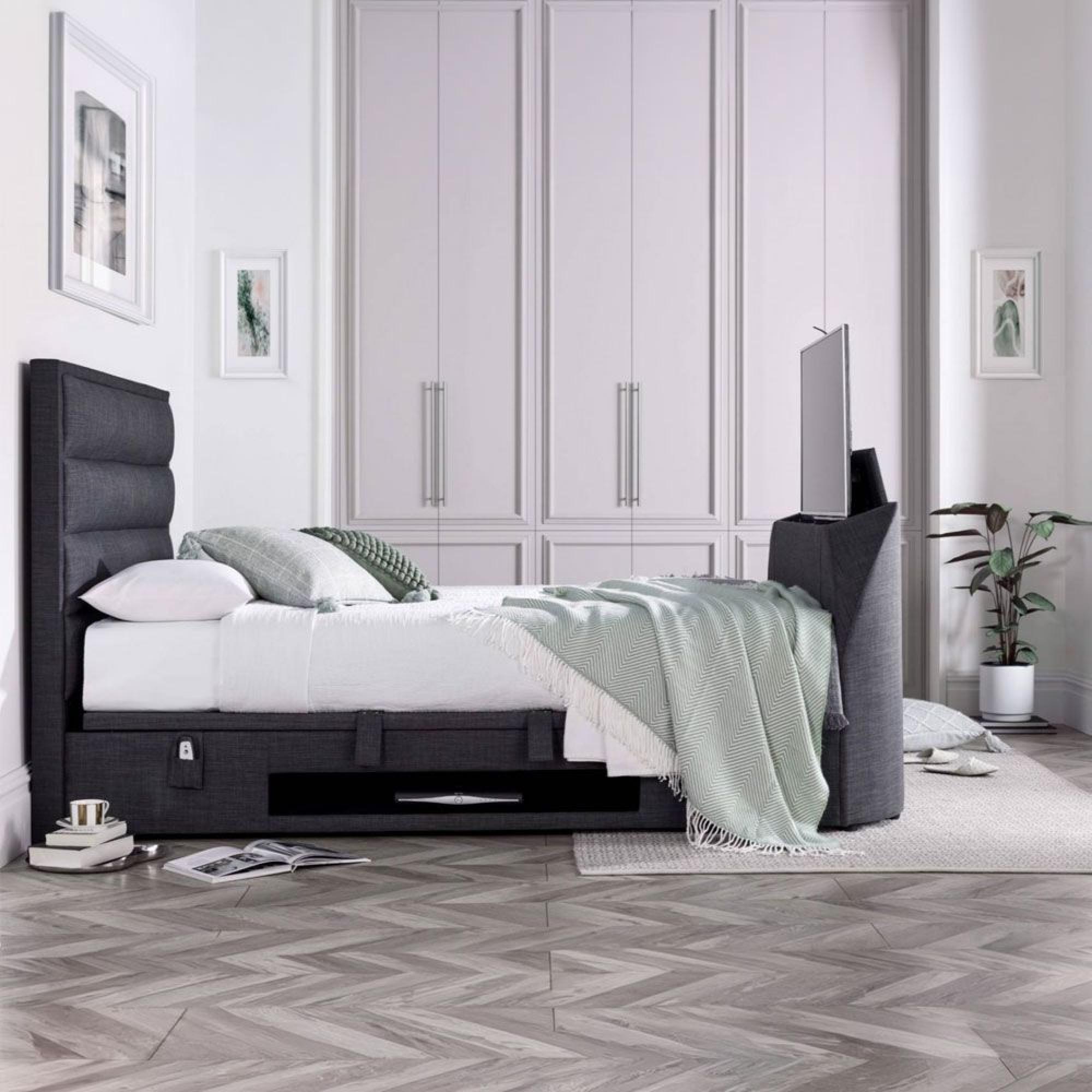 Kirkley Ottoman Storage TV Bed - Pendle Slate Fabric - Sizes Available