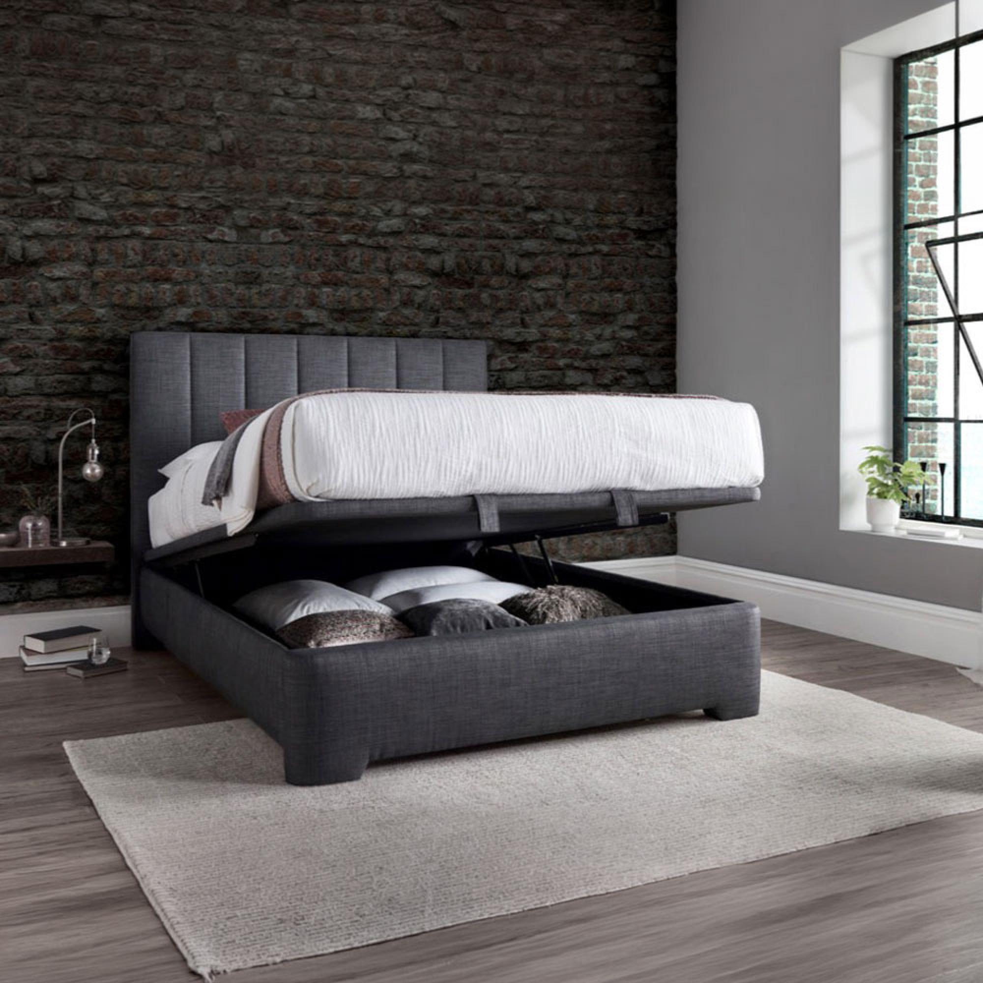 Medburn Ottoman Storage Bed - Marbella Slate Grey Fabric - Sizes Available