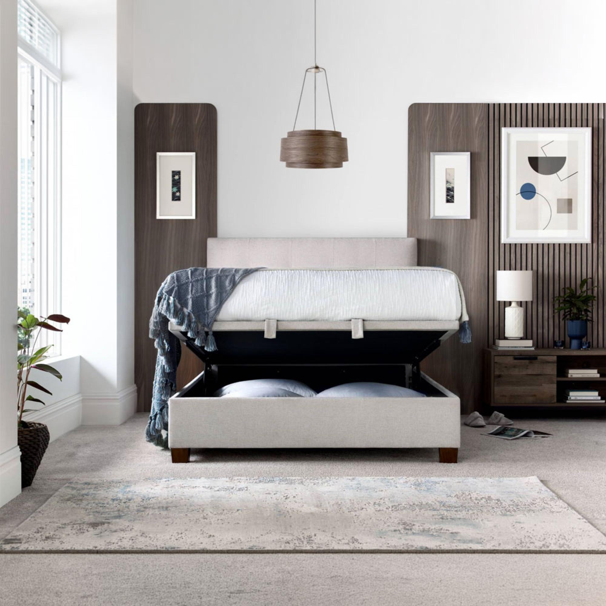 Walkworth Ottoman Storage Bed - Maskat Clay Fabric - Sizes Available