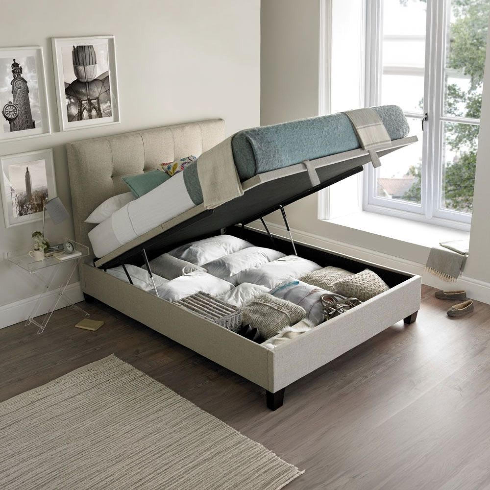 Accent Ottoman Storage Bed - Oatmeal Fabric - Sizes Available