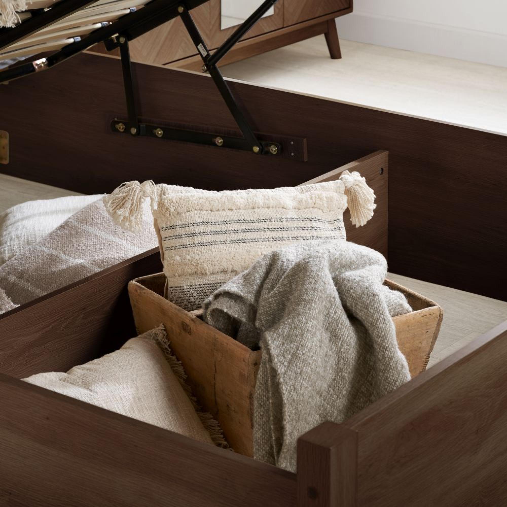 Herringford Ottoman Storage Bed - Walnut - Sizes Available