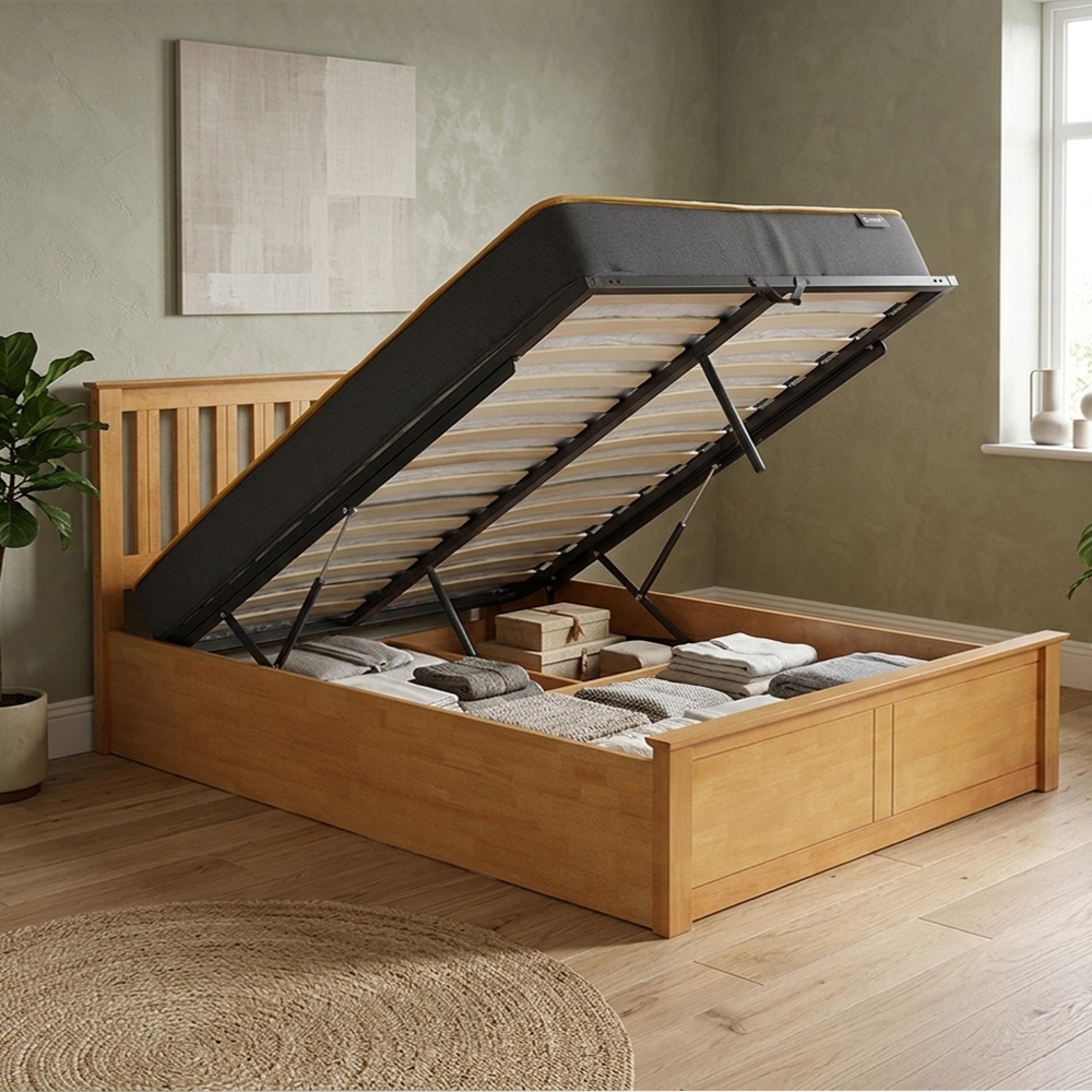Phoenix Ottoman Storage Bed - 4ft 6in Double - Oak