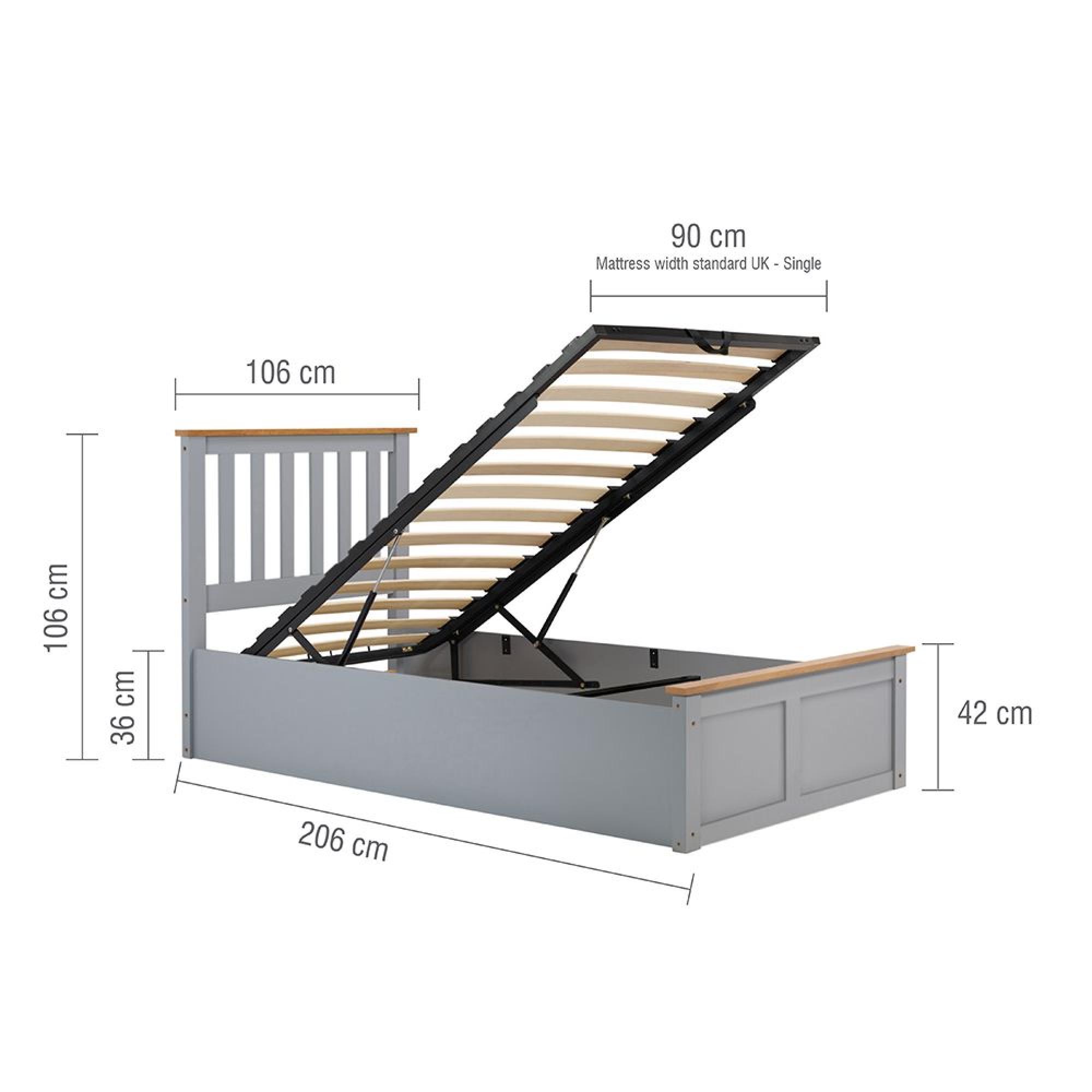 Phoenix Ottoman Storage Bed - 3ft Single - Stone Grey