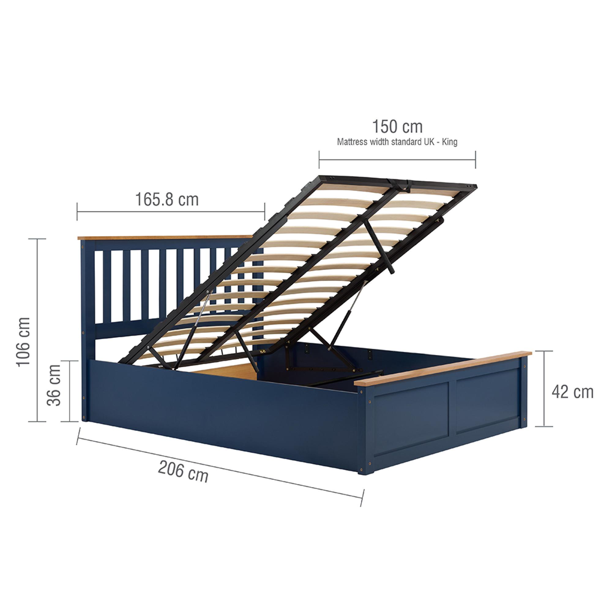 Phoenix Ottoman Storage Bed - 5ft King Size - Navy Blue