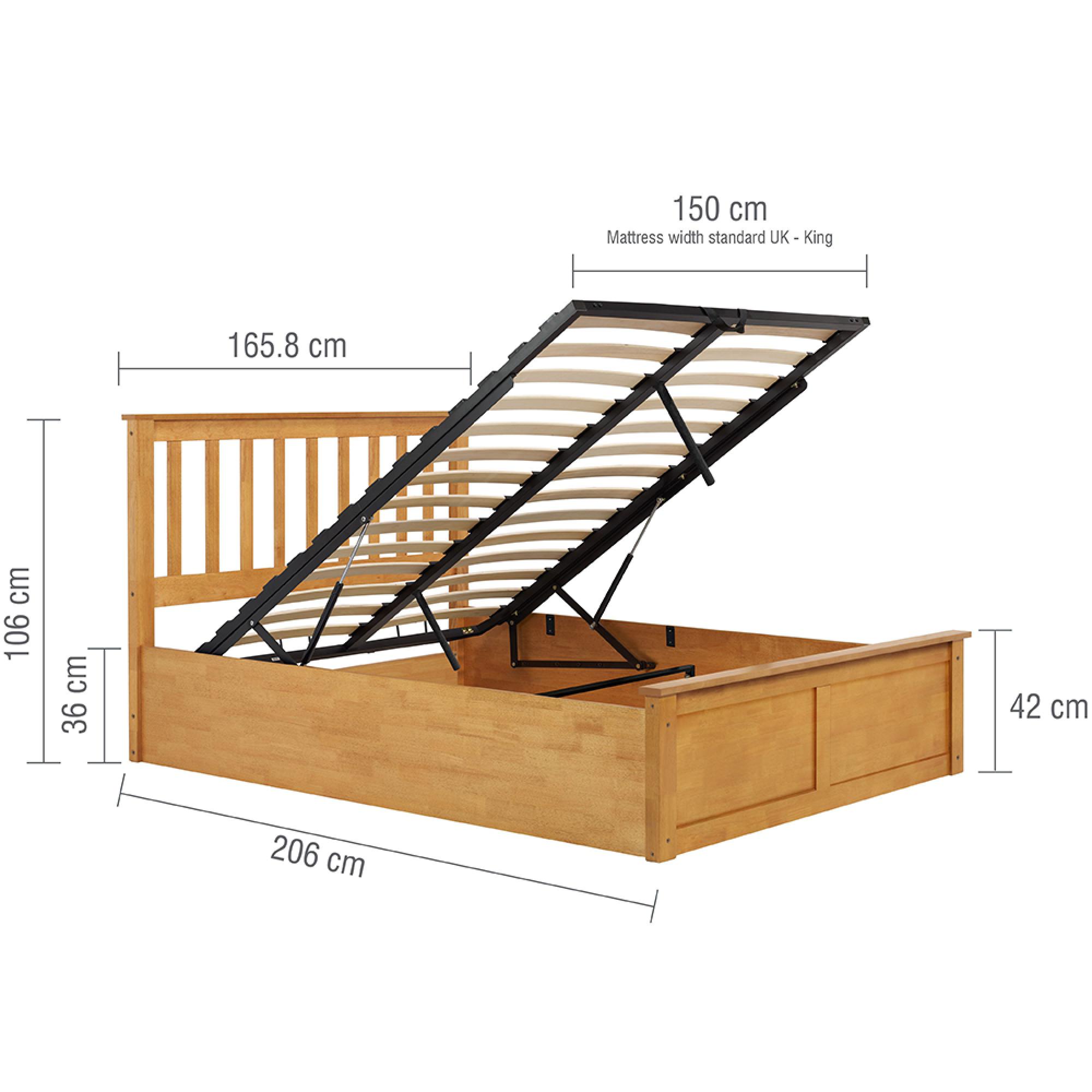 Phoenix Ottoman Storage Bed - 5ft King Size - Oak