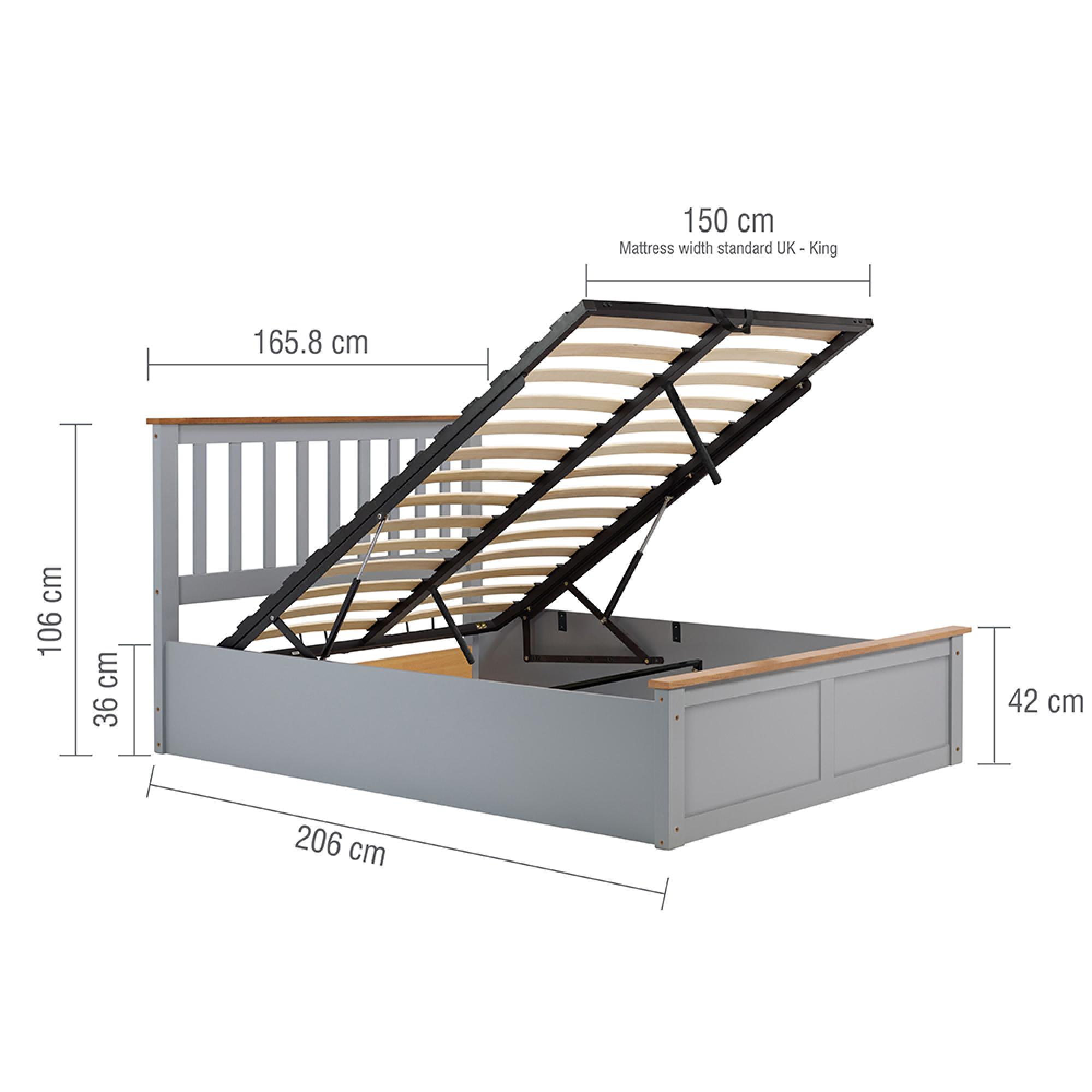 Phoenix Ottoman Storage Bed - 5ft King Size - Stone Grey