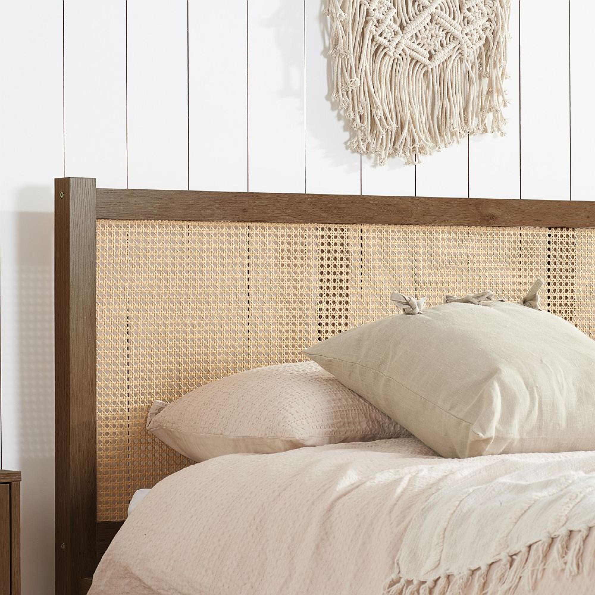 Croxley Bed - Walnut and Rattan - Sizes Available