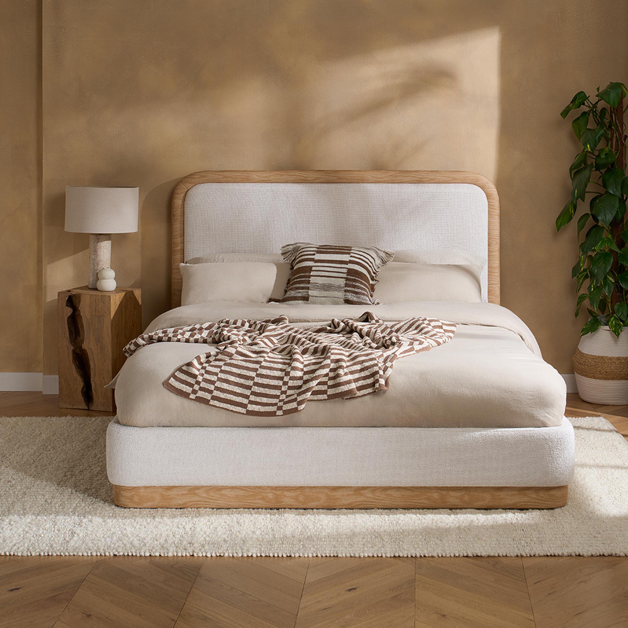 Girona Bed - White Fabric - Sizes Available