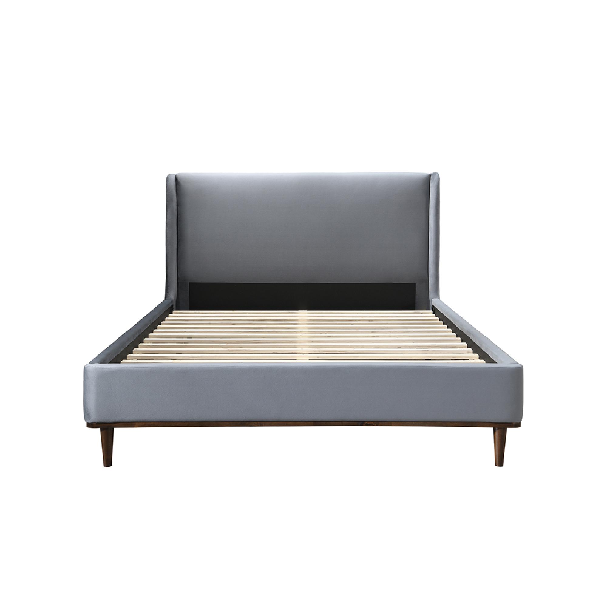 Lincoln Bed - Grey Velvet Fabric - Sizes Available