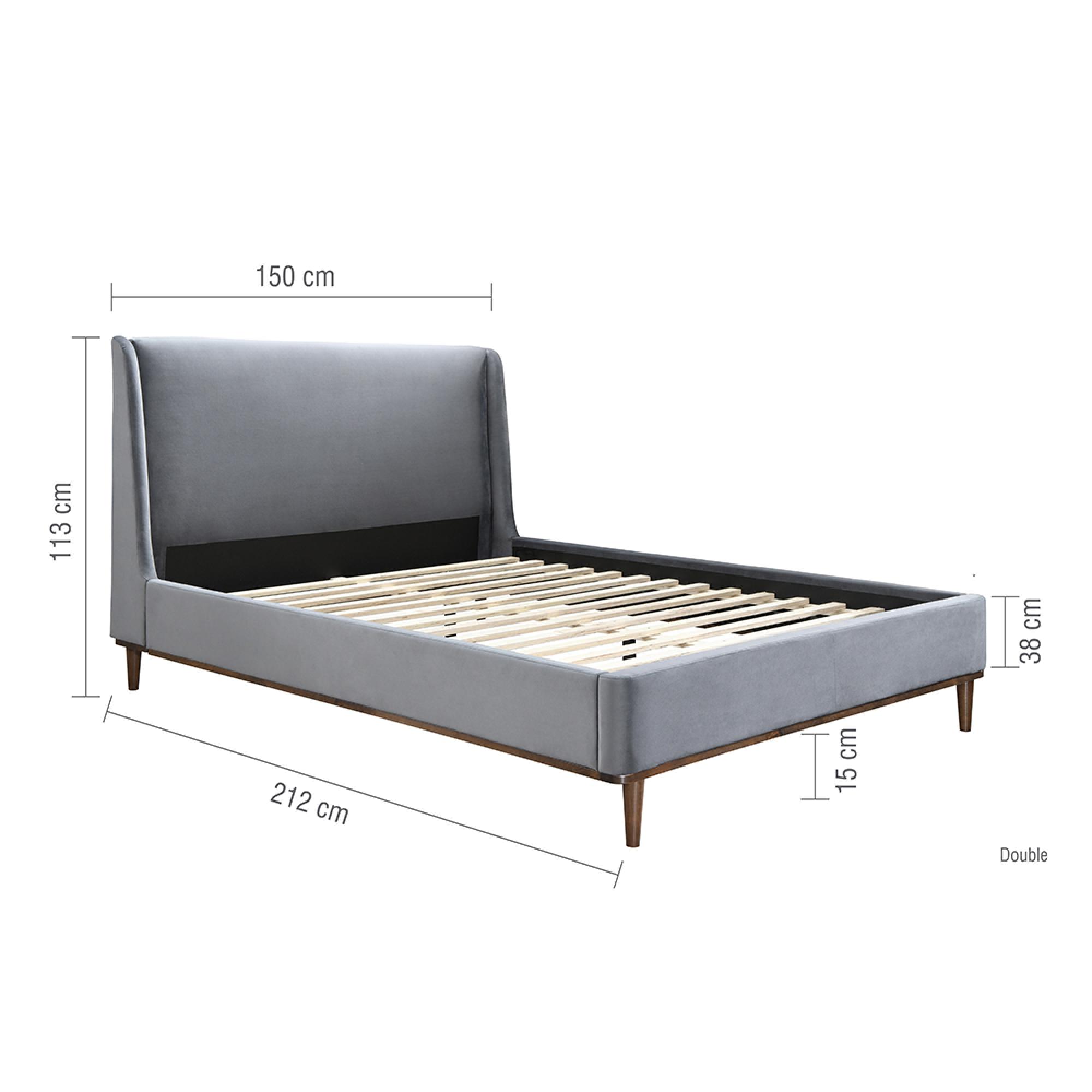 Lincoln Bed - Grey Velvet Fabric - Sizes Available