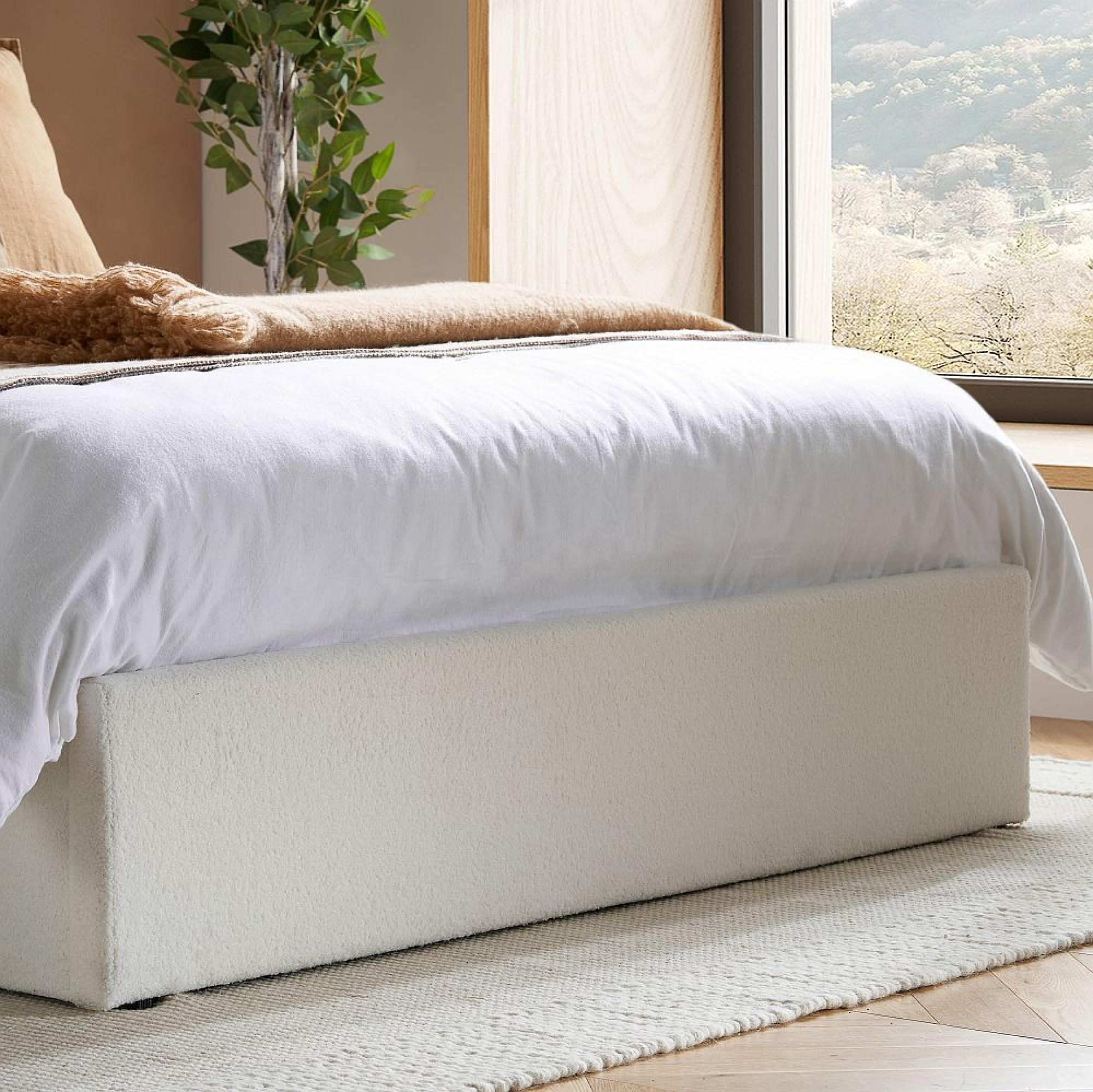 Maisey Ottoman Storage Bed - White Boucle Fabric - Sizes Available