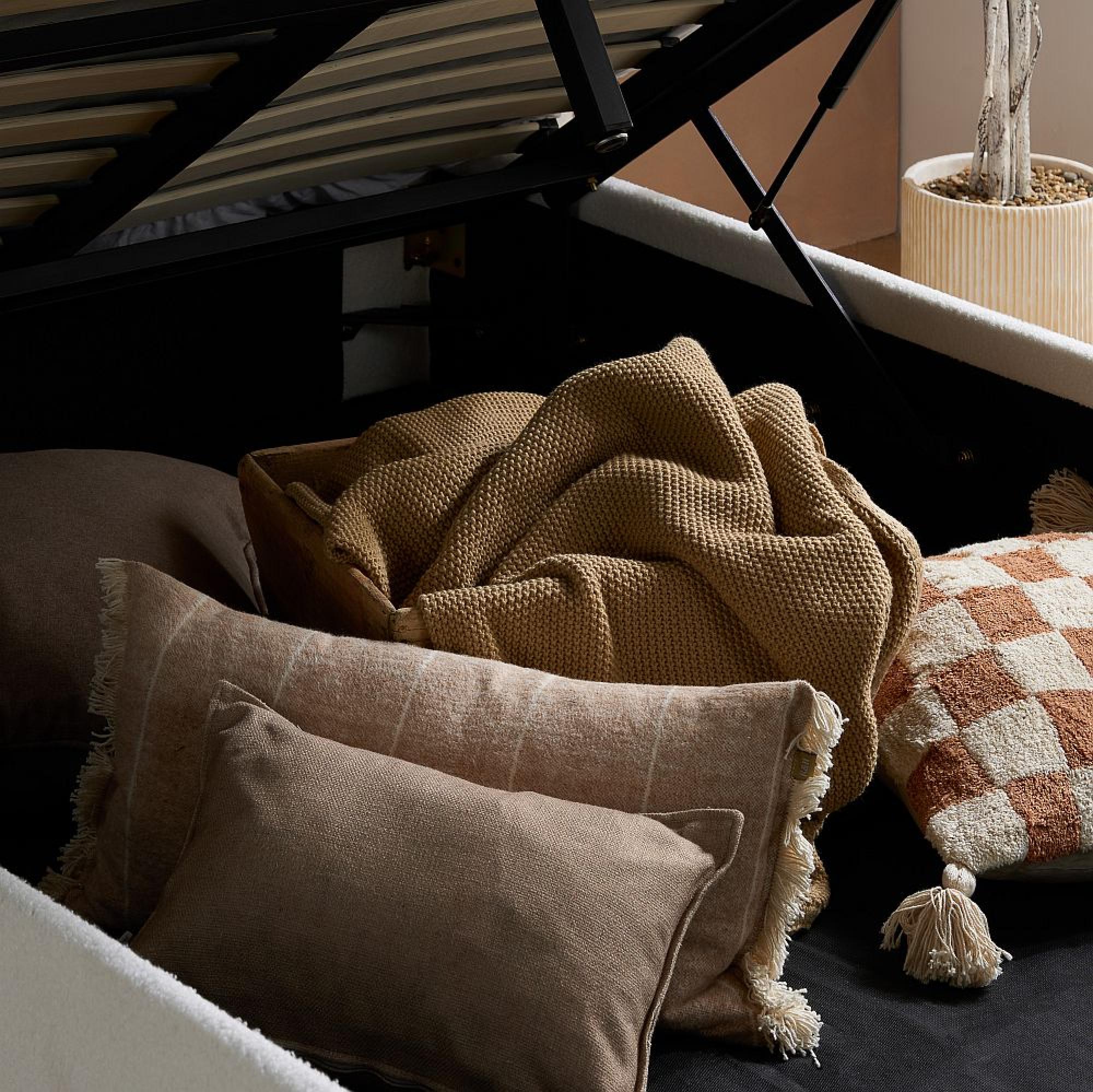 Maisey Ottoman Storage Bed - White Boucle Fabric - Sizes Available