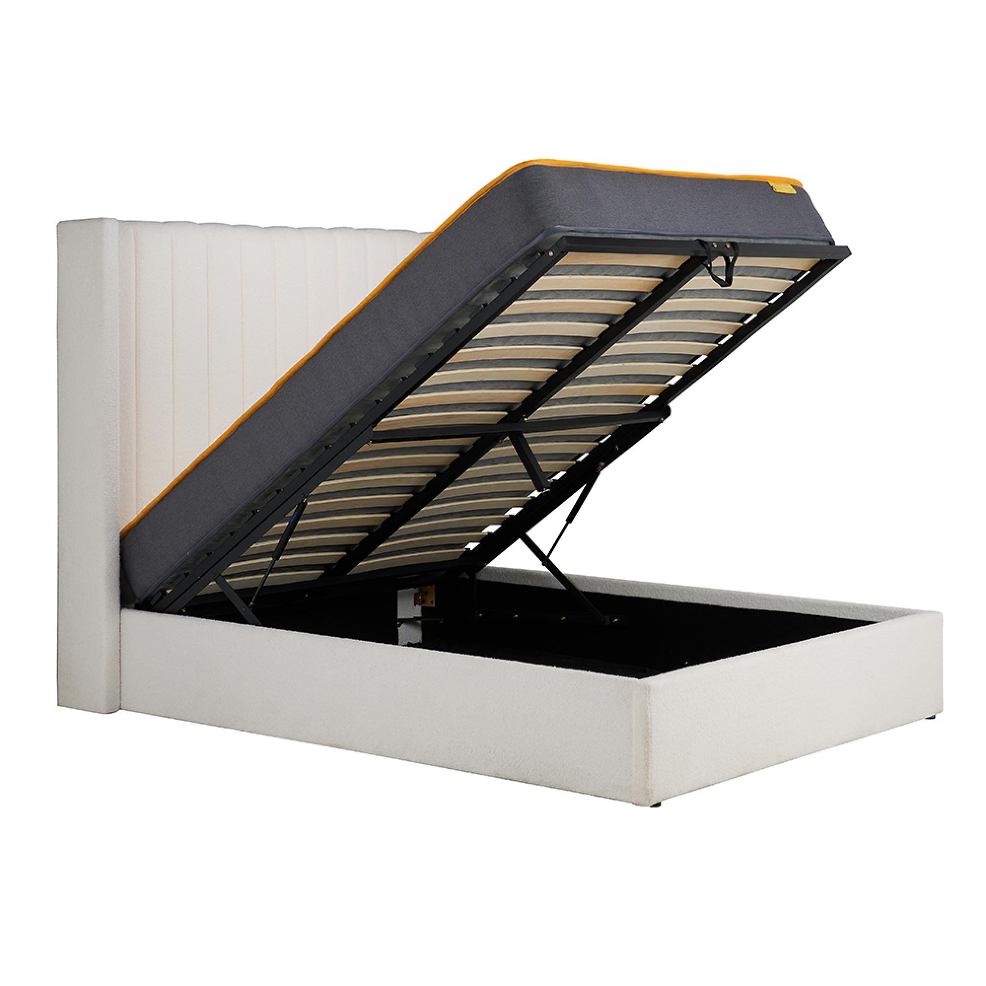 Maisey Ottoman Storage Bed - White Boucle Fabric - Sizes Available