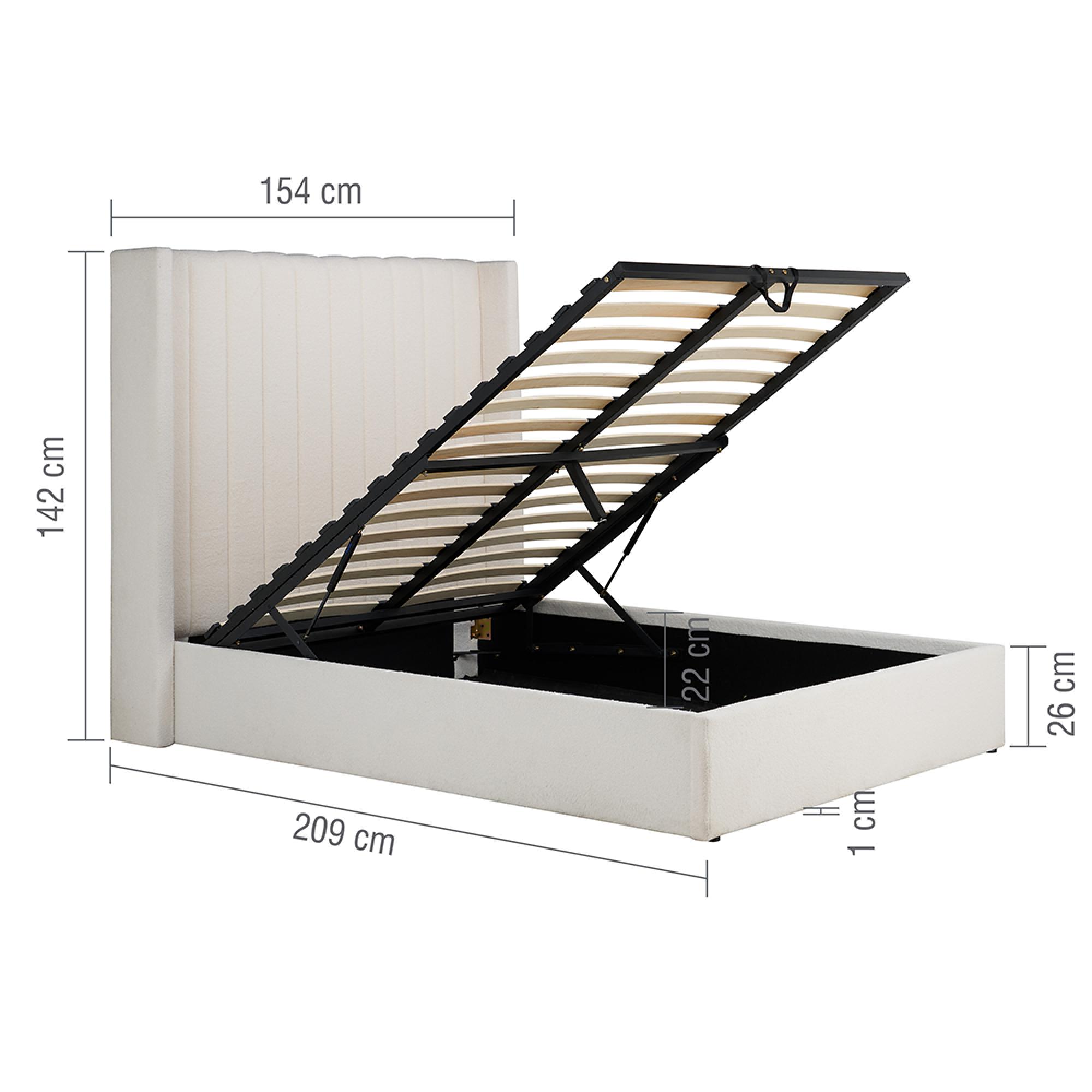 Maisey Ottoman Storage Bed - White Boucle Fabric - Sizes Available