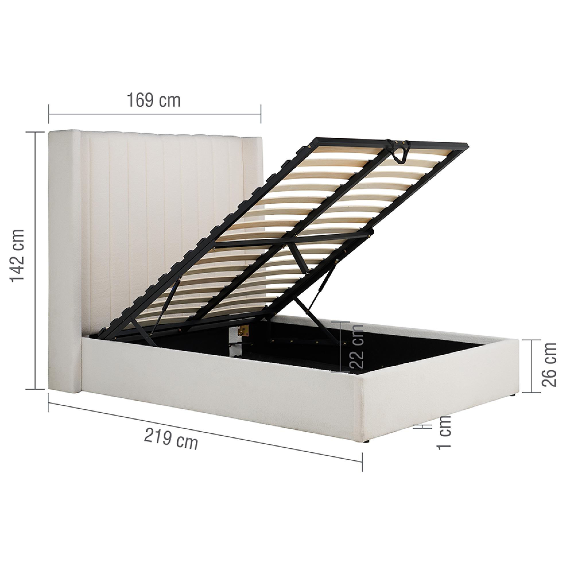 Maisey Ottoman Storage Bed - White Boucle Fabric - Sizes Available