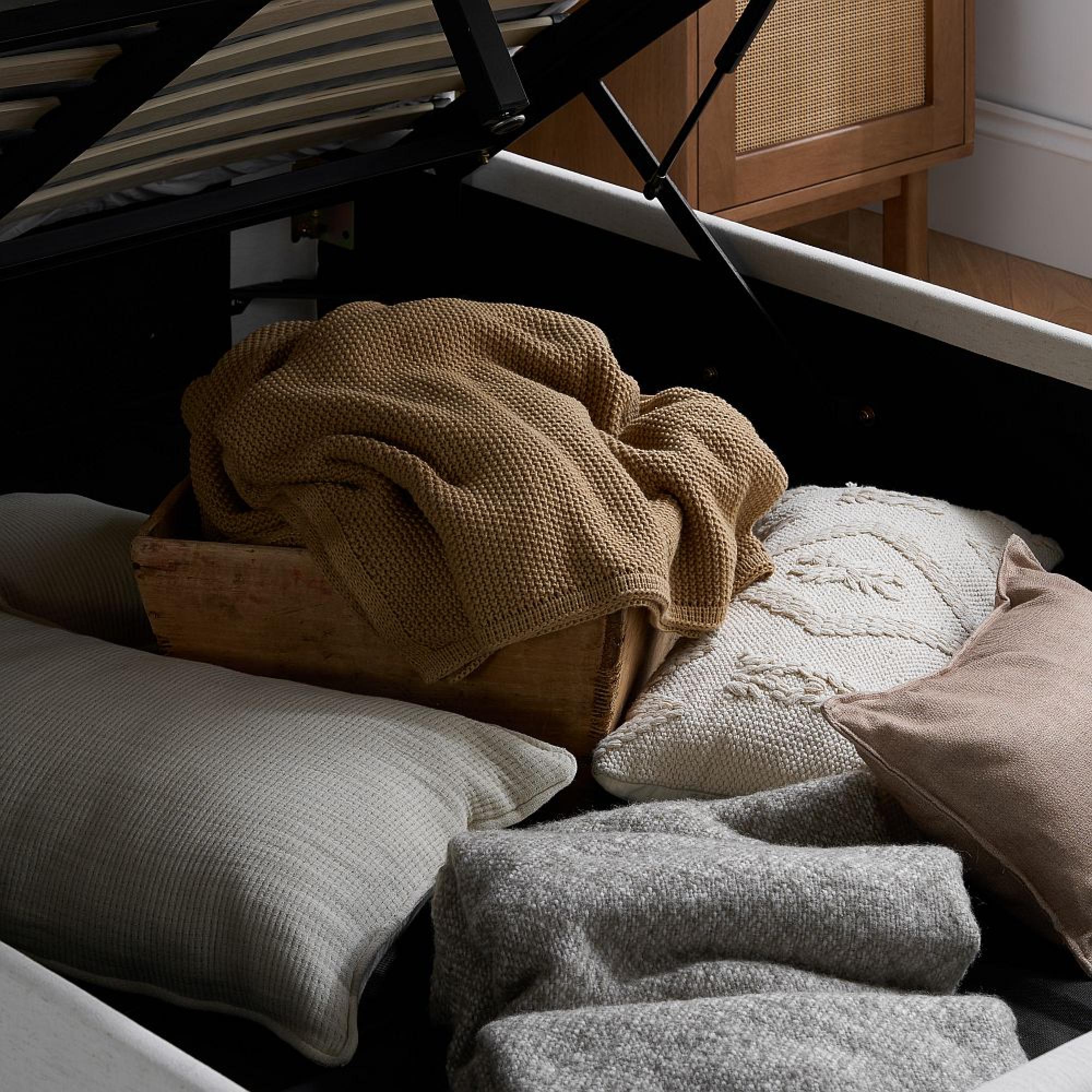 Maisey Ottoman Storage Bed - White Linen Fabric - Sizes Available