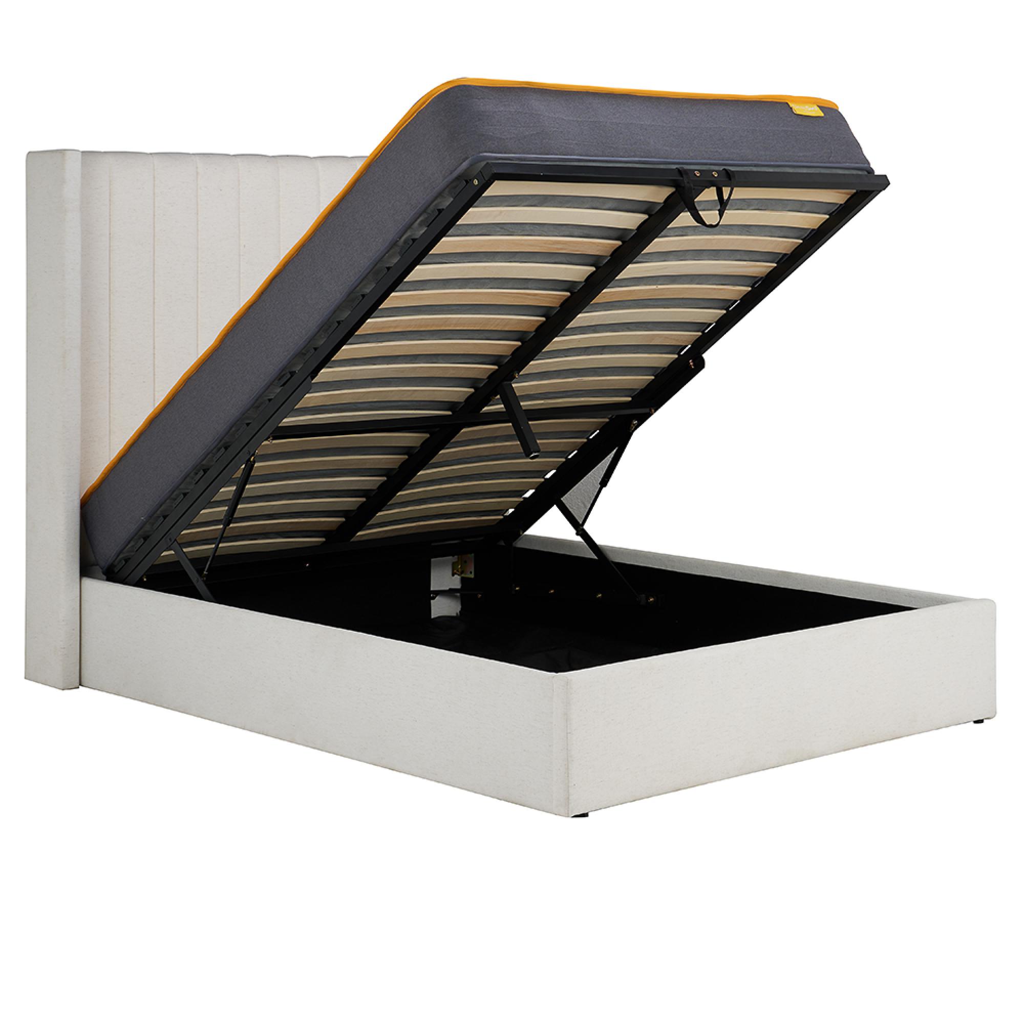 Maisey Ottoman Storage Bed - White Linen Fabric - Sizes Available