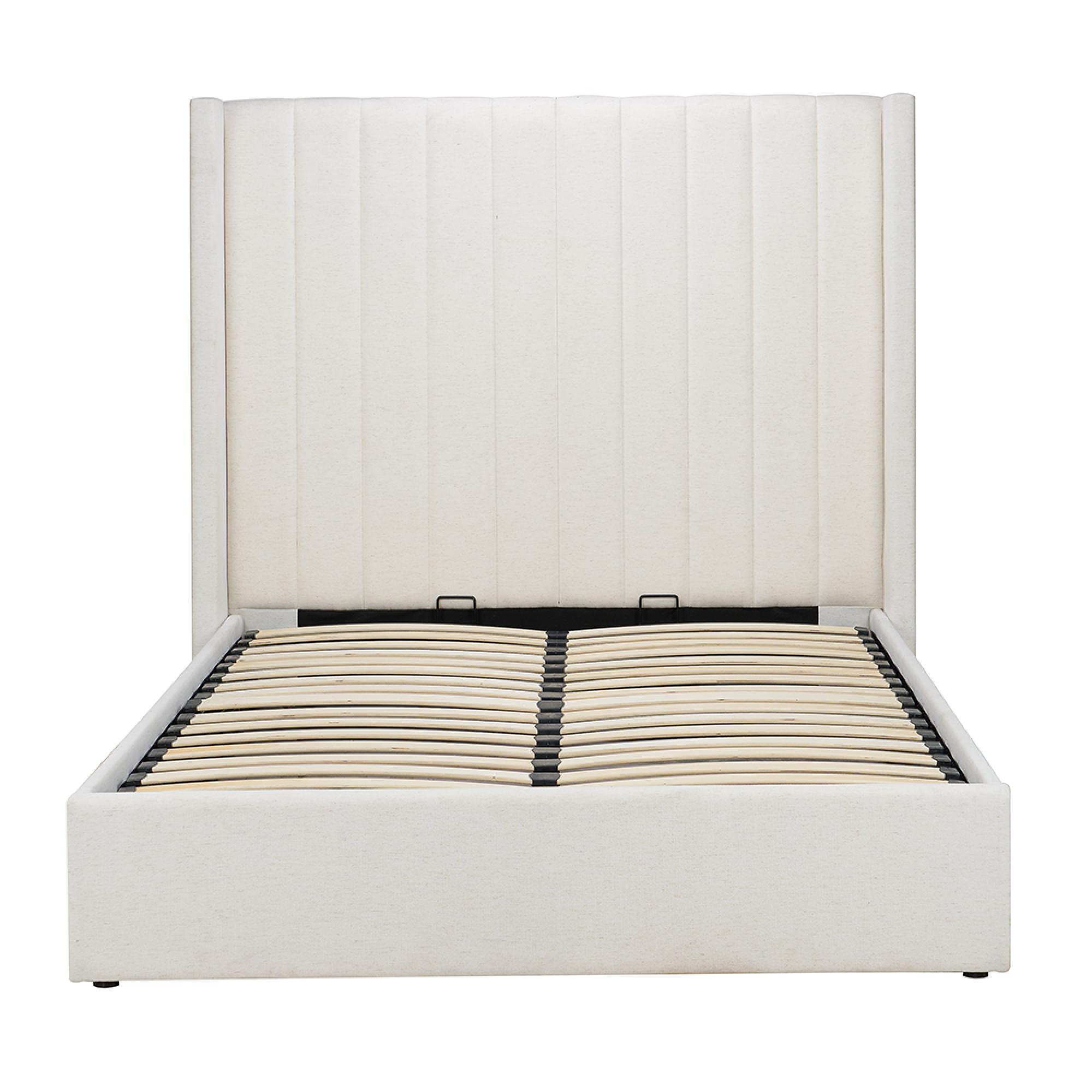 Maisey Ottoman Storage Bed - White Linen Fabric - Sizes Available