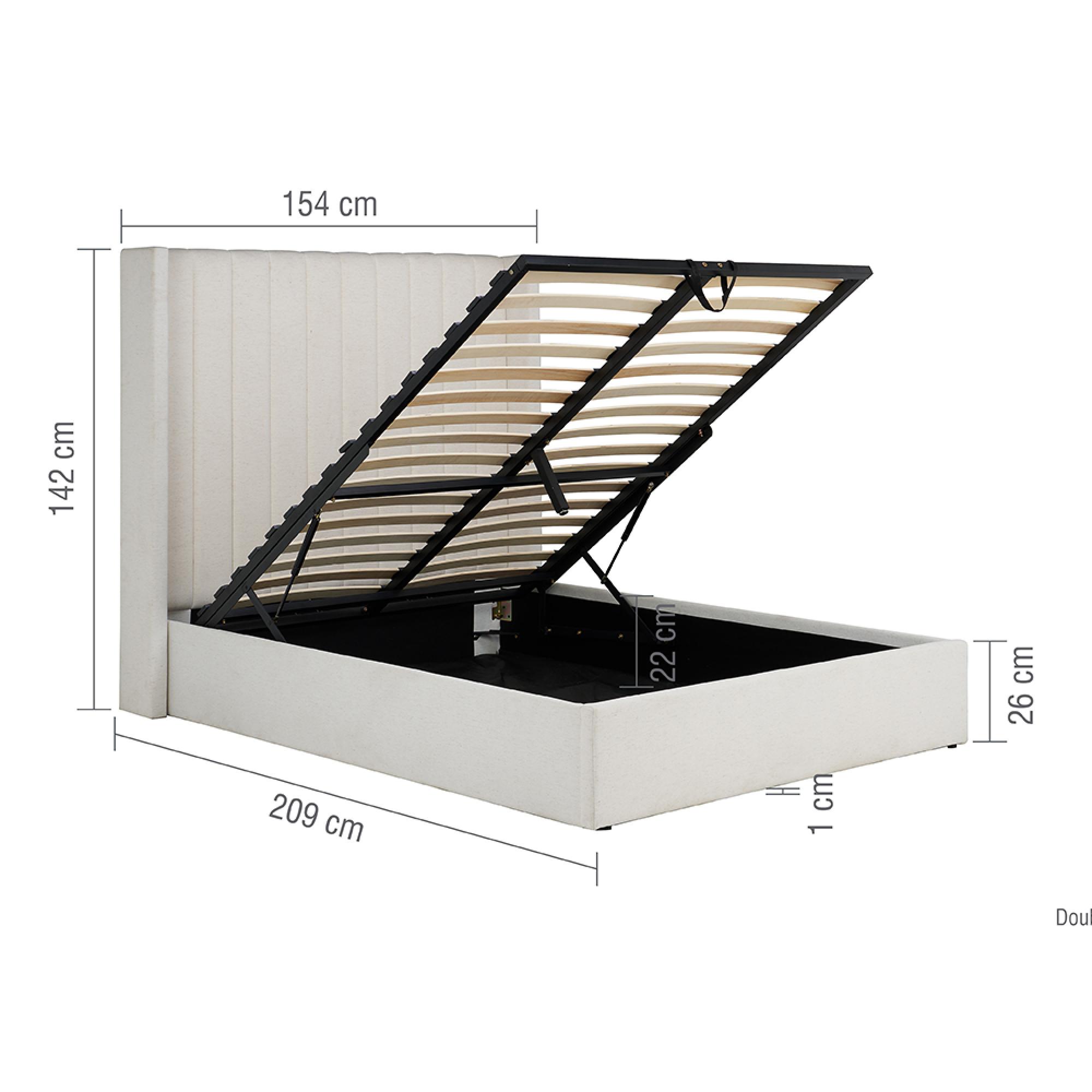 Maisey Ottoman Storage Bed - White Linen Fabric - Sizes Available