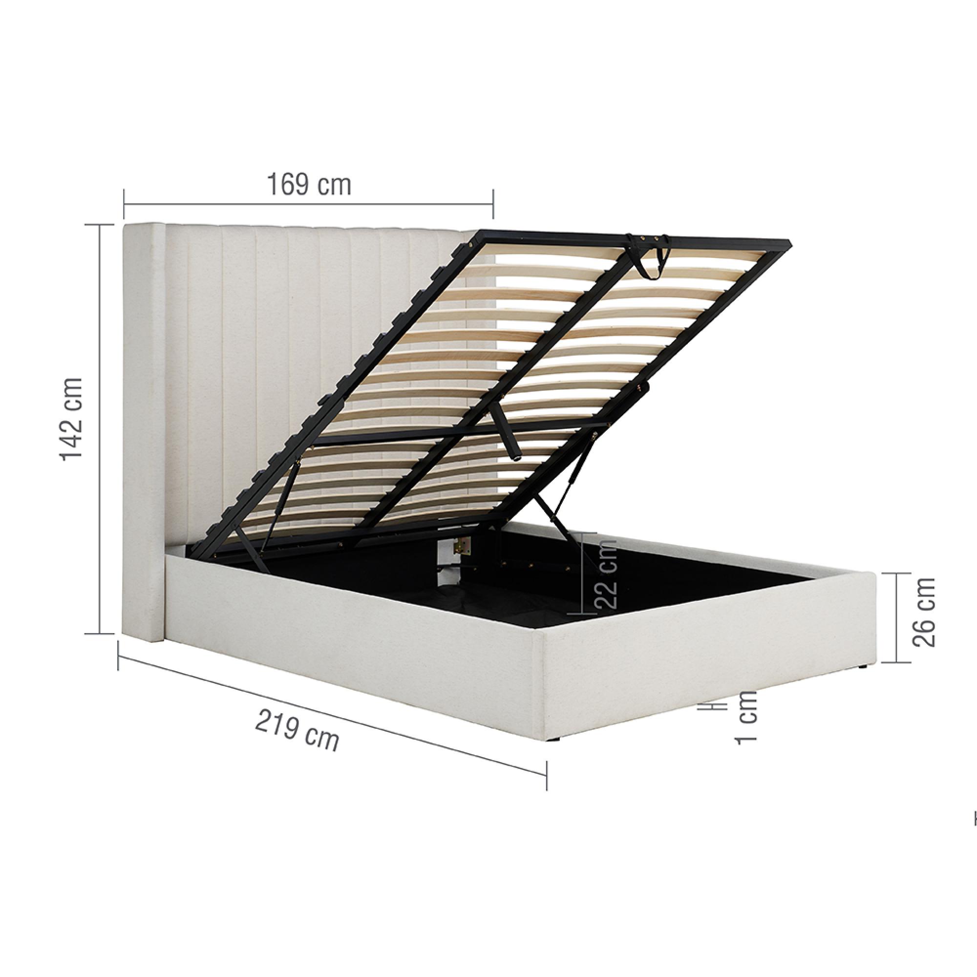 Maisey Ottoman Storage Bed - White Linen Fabric - Sizes Available