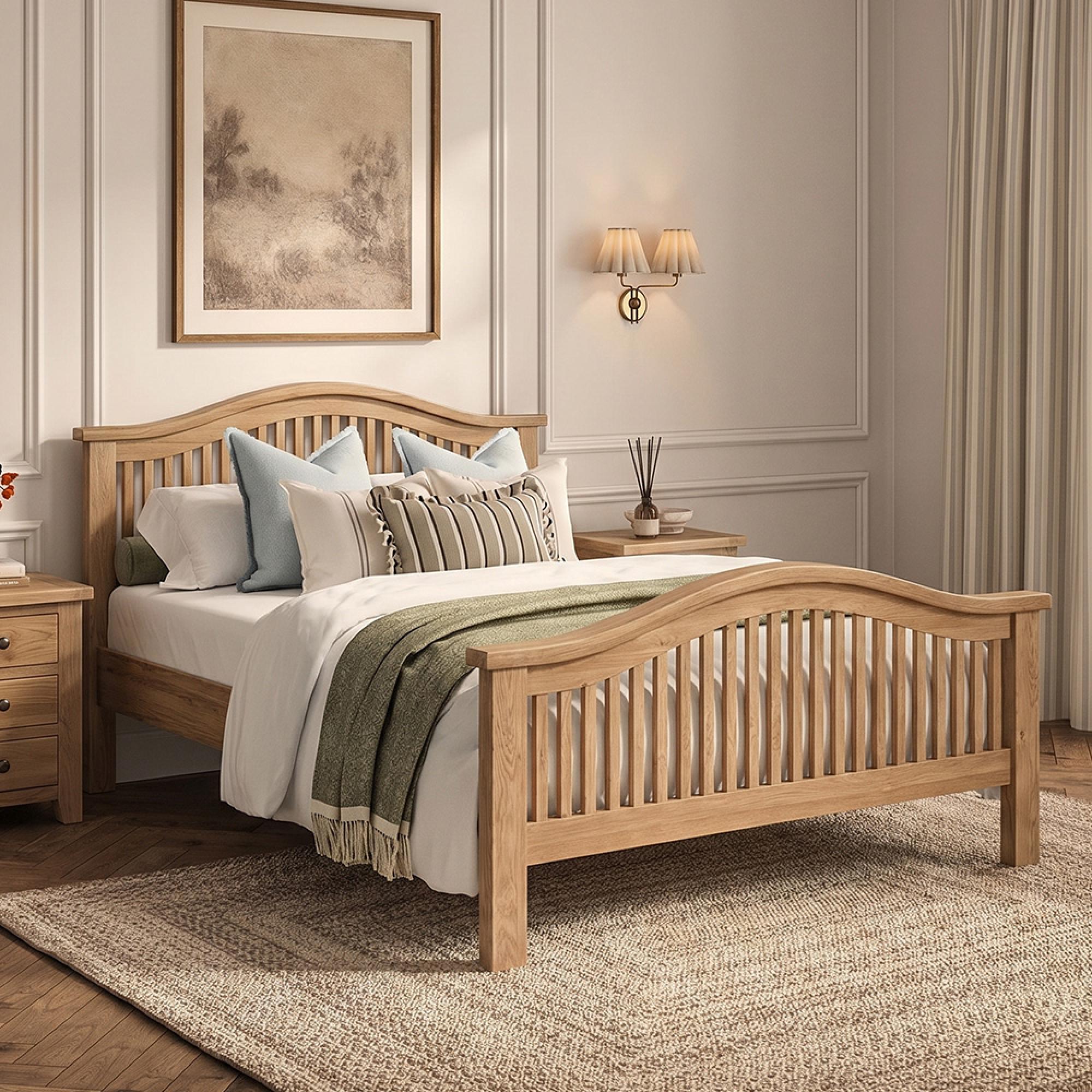 Appleby Bed - High Foot End - Slatted Headboard - Oak - Sizes Available