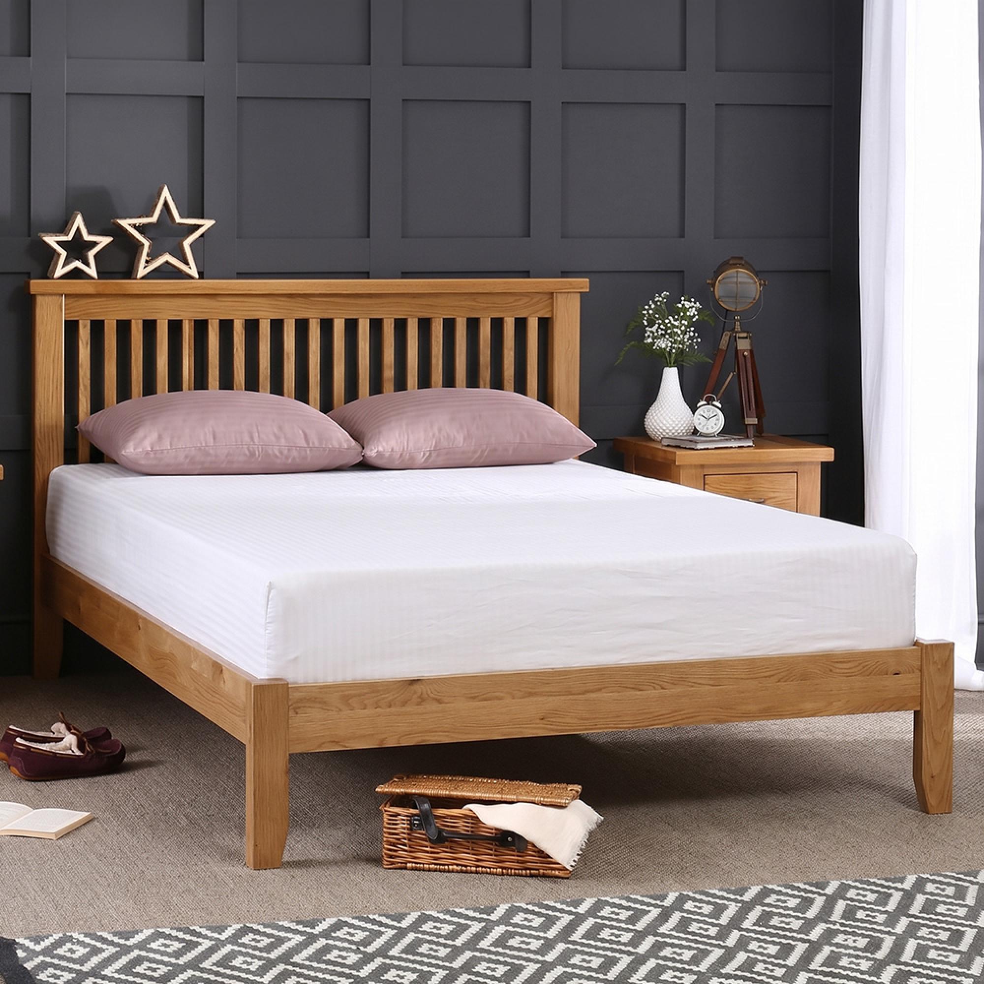 Appleby Bed - Low Foot End - Slatted Headboard - Petite Oak - Sizes Available