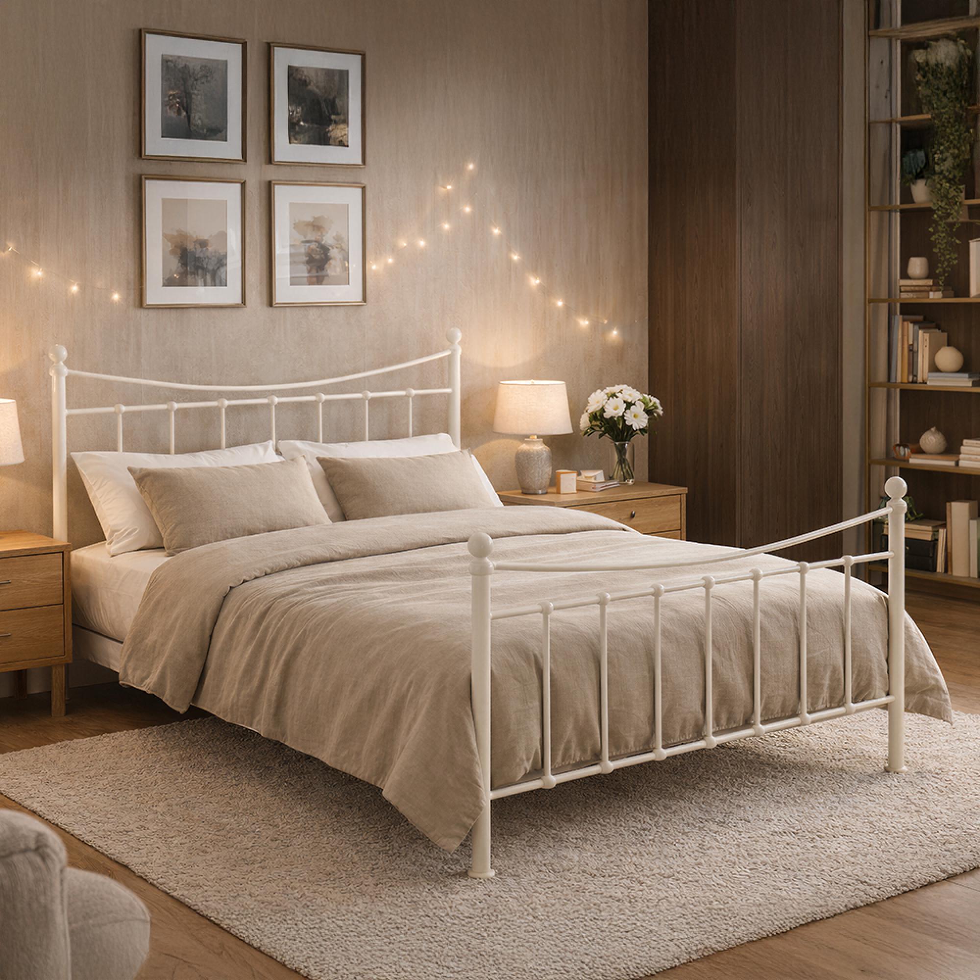 Alderley Bed - Ivory Metal - Sizes Available