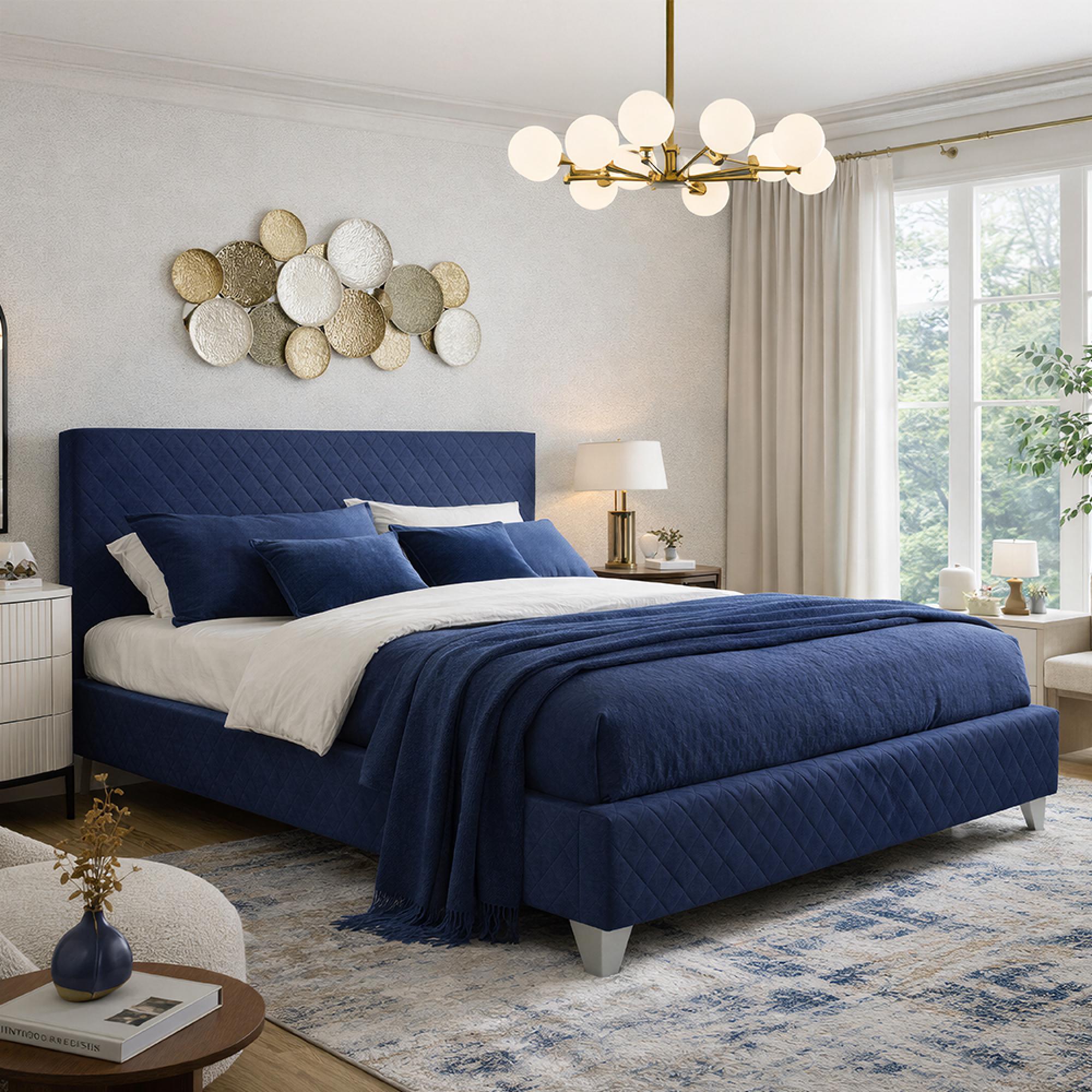 Brooklyn Bed - Blue Fabric - Sizes Available