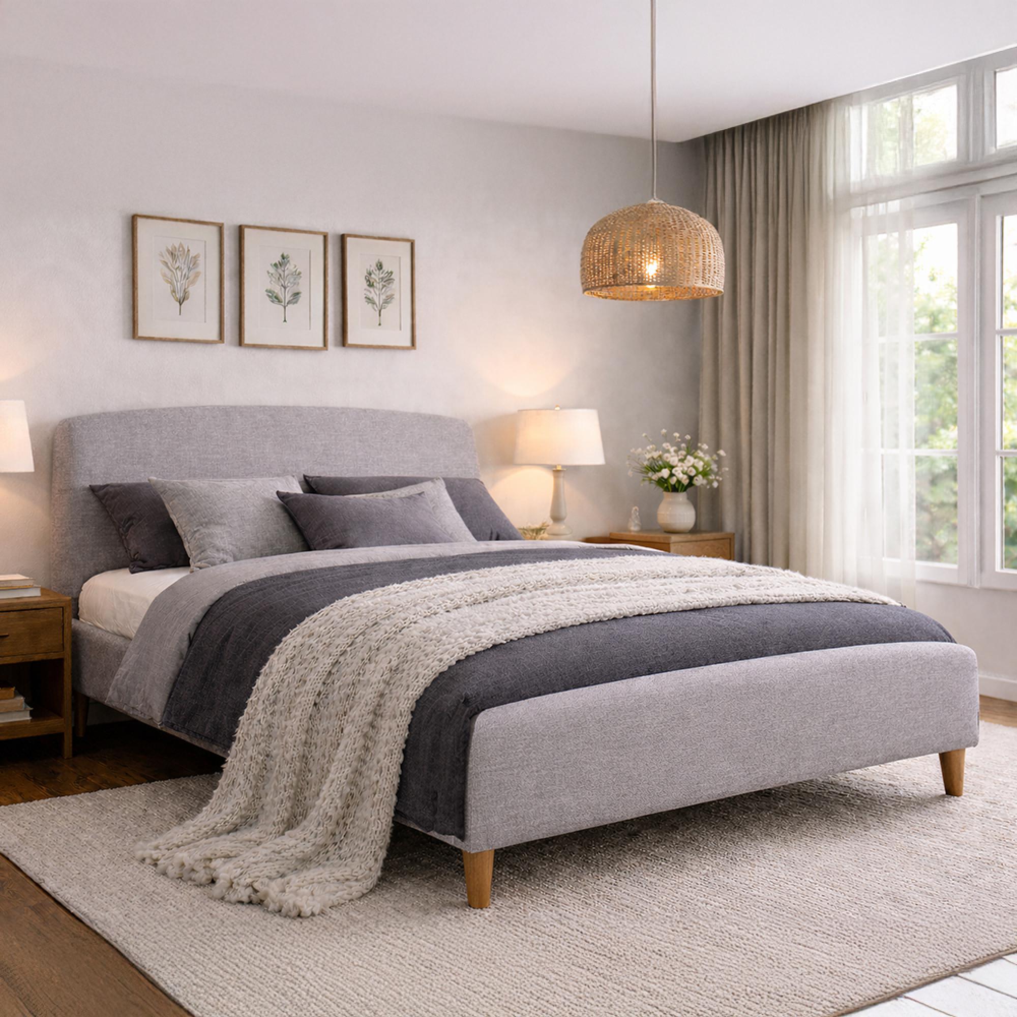 Geneva Bed - Light Grey Fabric - Sizes Available