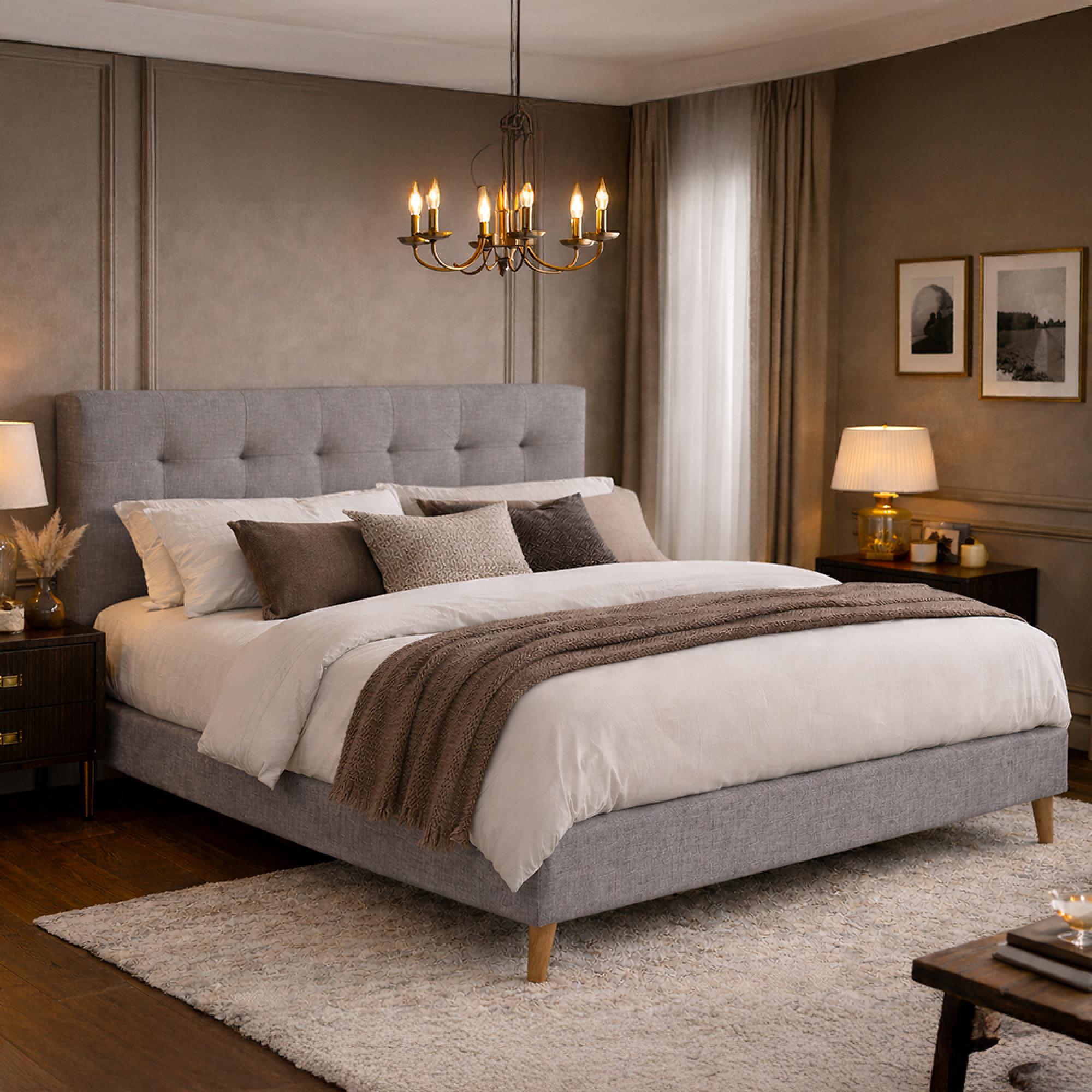 Novara Bed - Light Grey Fabric - Sizes Available