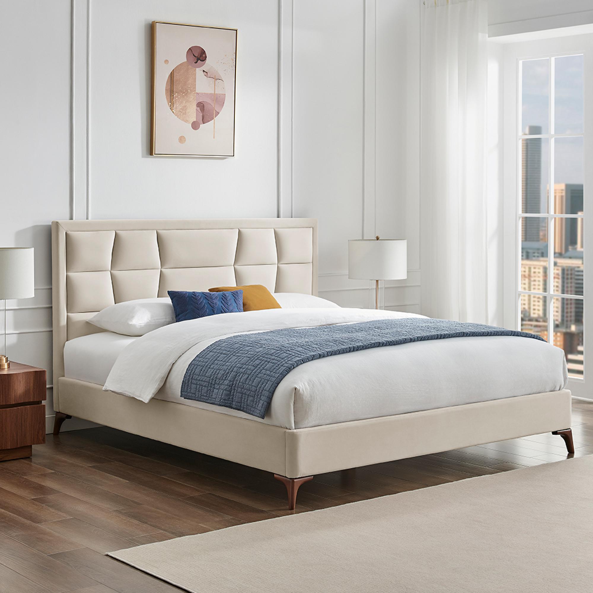 Clarke Bed - Natural Fabric - Sizes Available