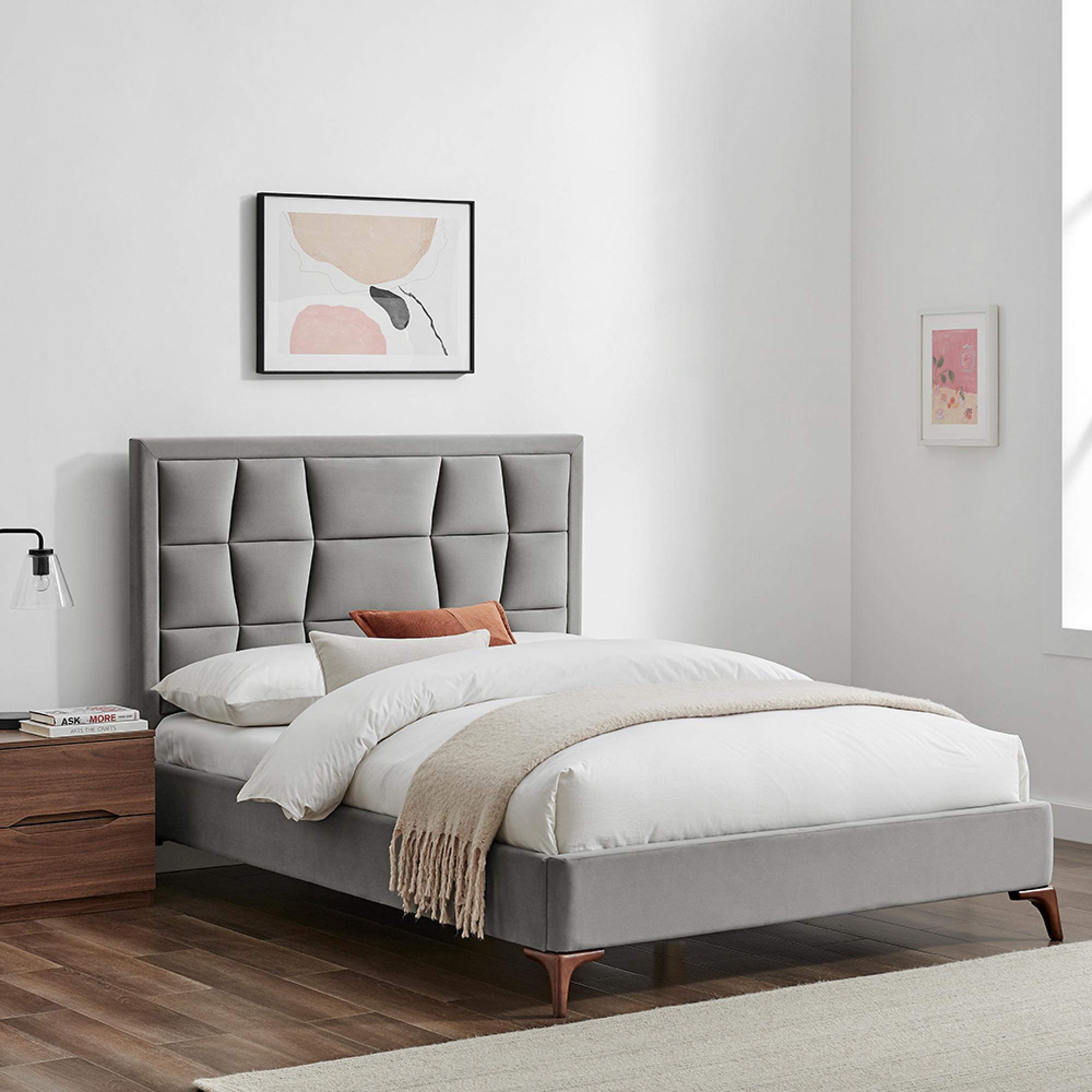 Clarke Bed - Silver Fabric - Sizes Available