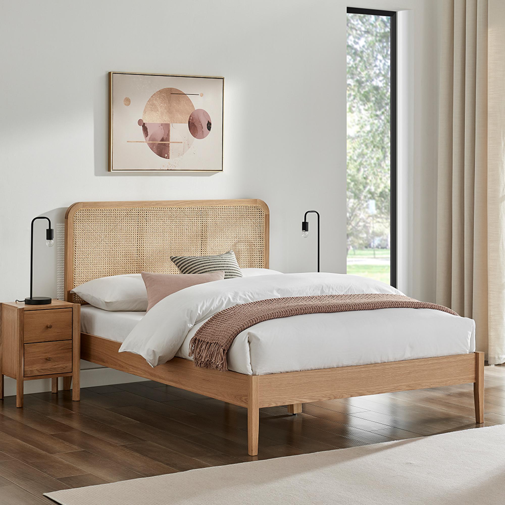 Grover Bed - Natural - Rattan and Oak - Sizes Available 
