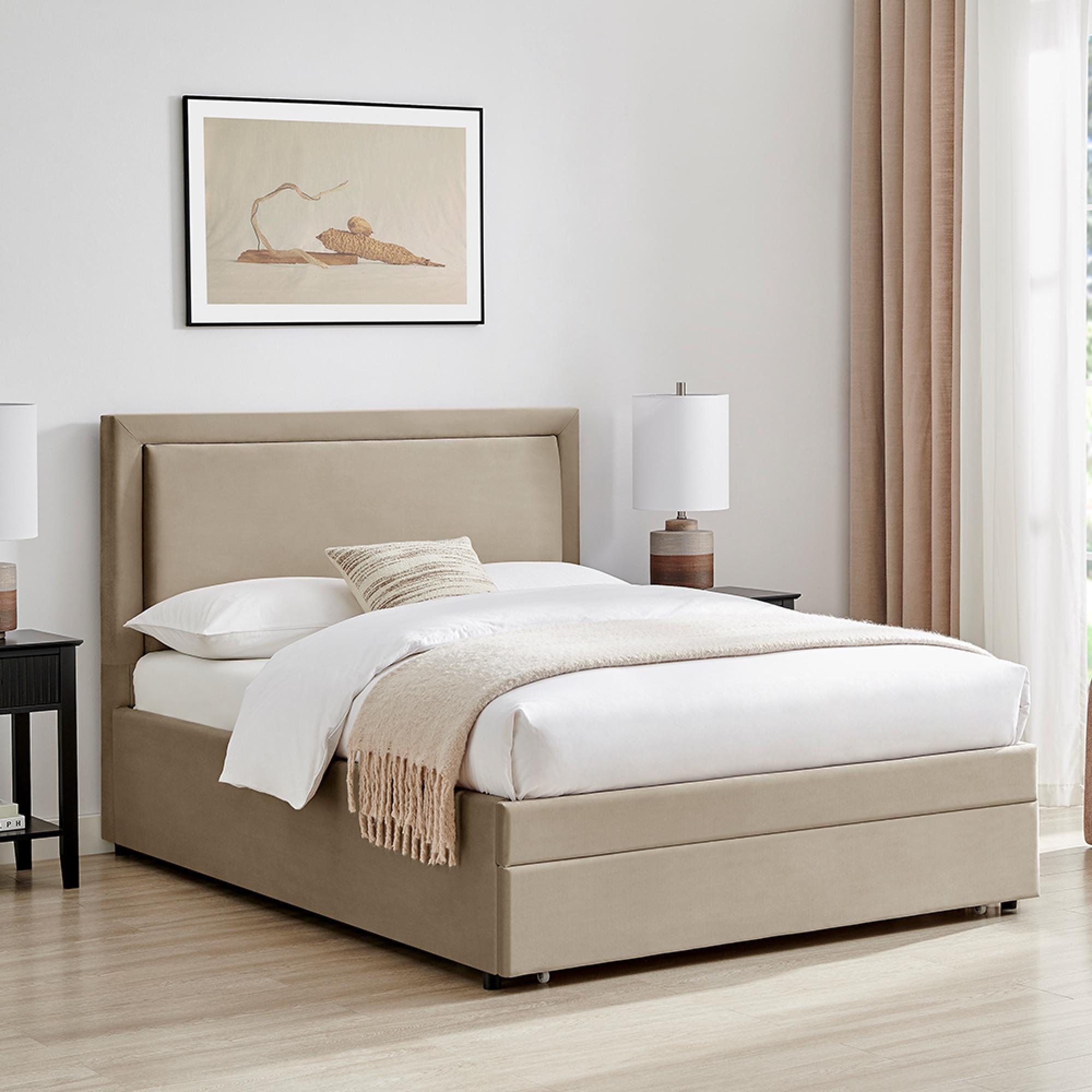 Lawson Storage Bed - 2 Drawer - Taupe Fabric - Sizes Available