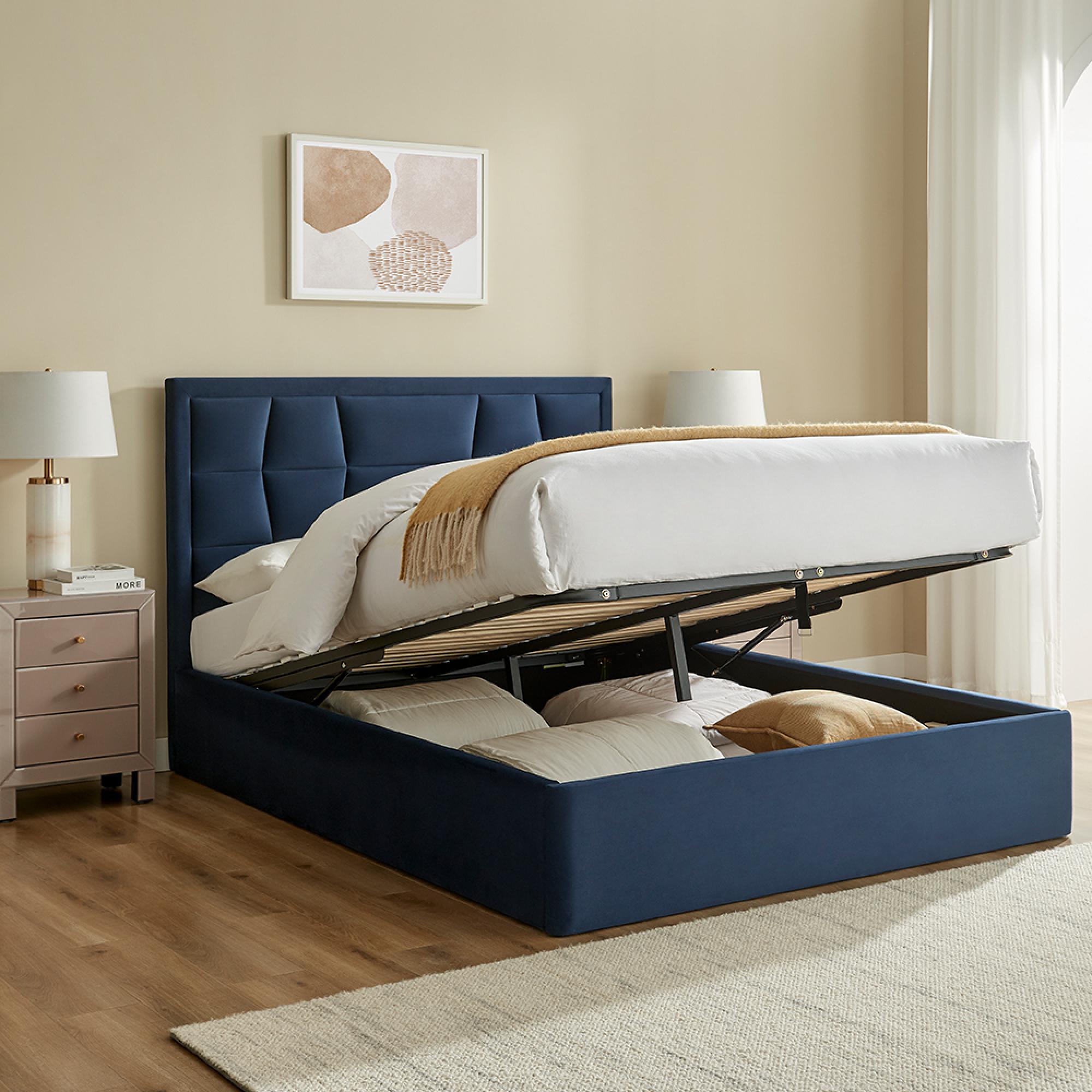 Clarke Ottoman Storage Bed - Navy Fabric - Sizes Available