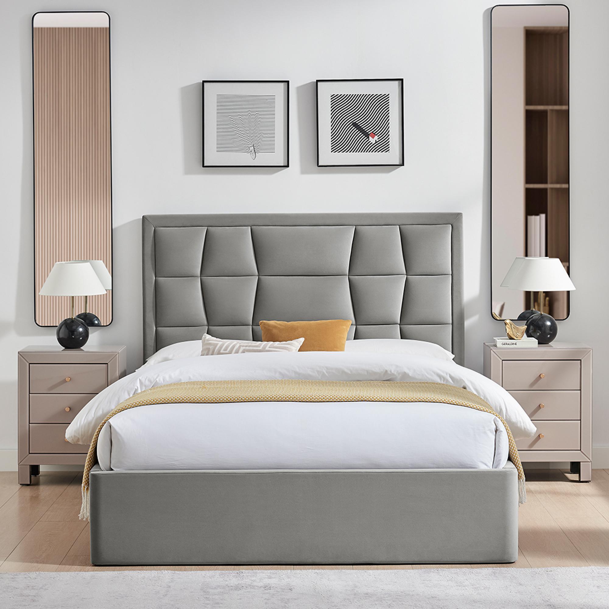 Clarke Ottoman Storage Bed - Silver Fabric - Sizes Available