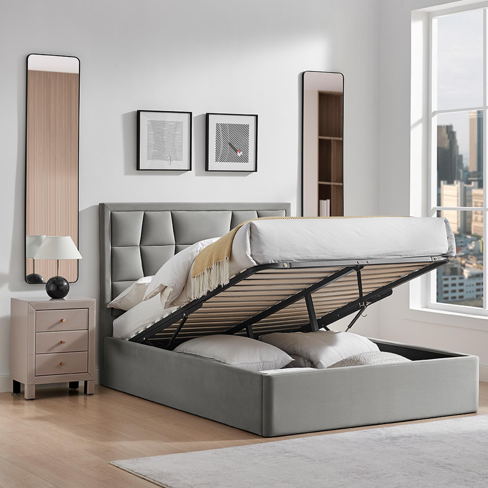Clarke Ottoman Storage Bed - Silver Fabric - Sizes Available